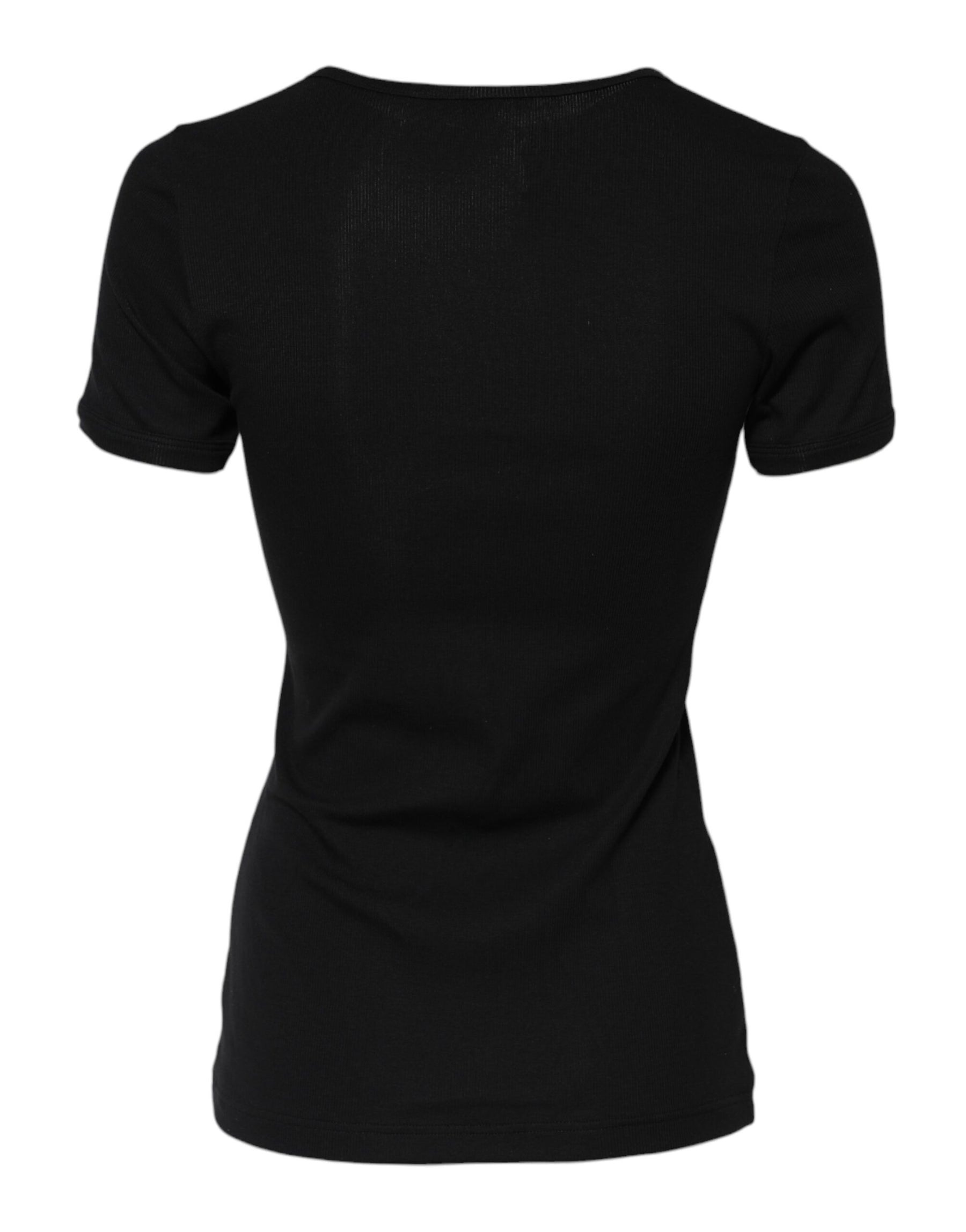 Dolce & Gabbana Black Cotton Henley Short Sleeves Top T-shirt | Regal Royce