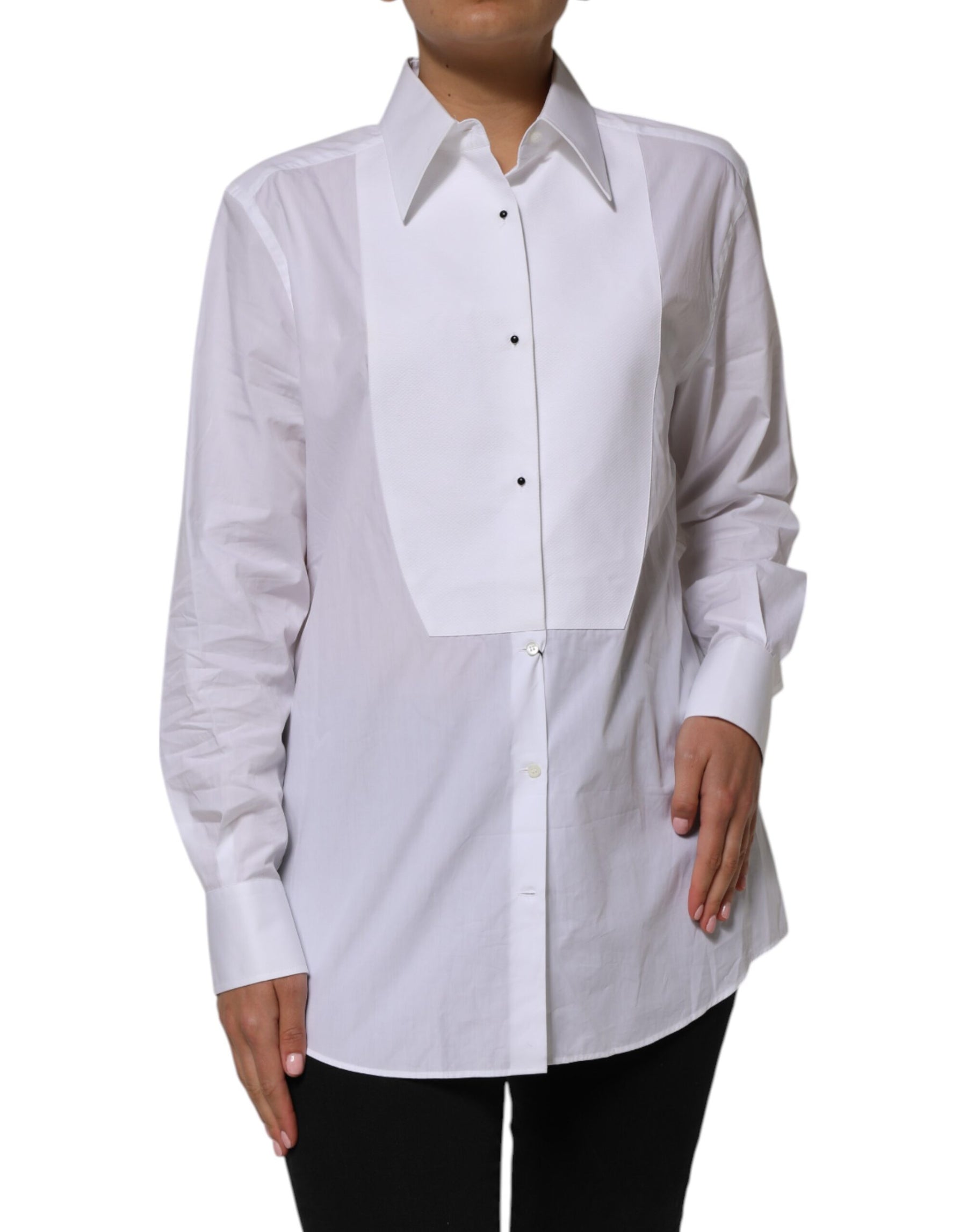 Dolce & Gabbana White Cotton Collared Long Sleeves Shirt Top | Regal Royce