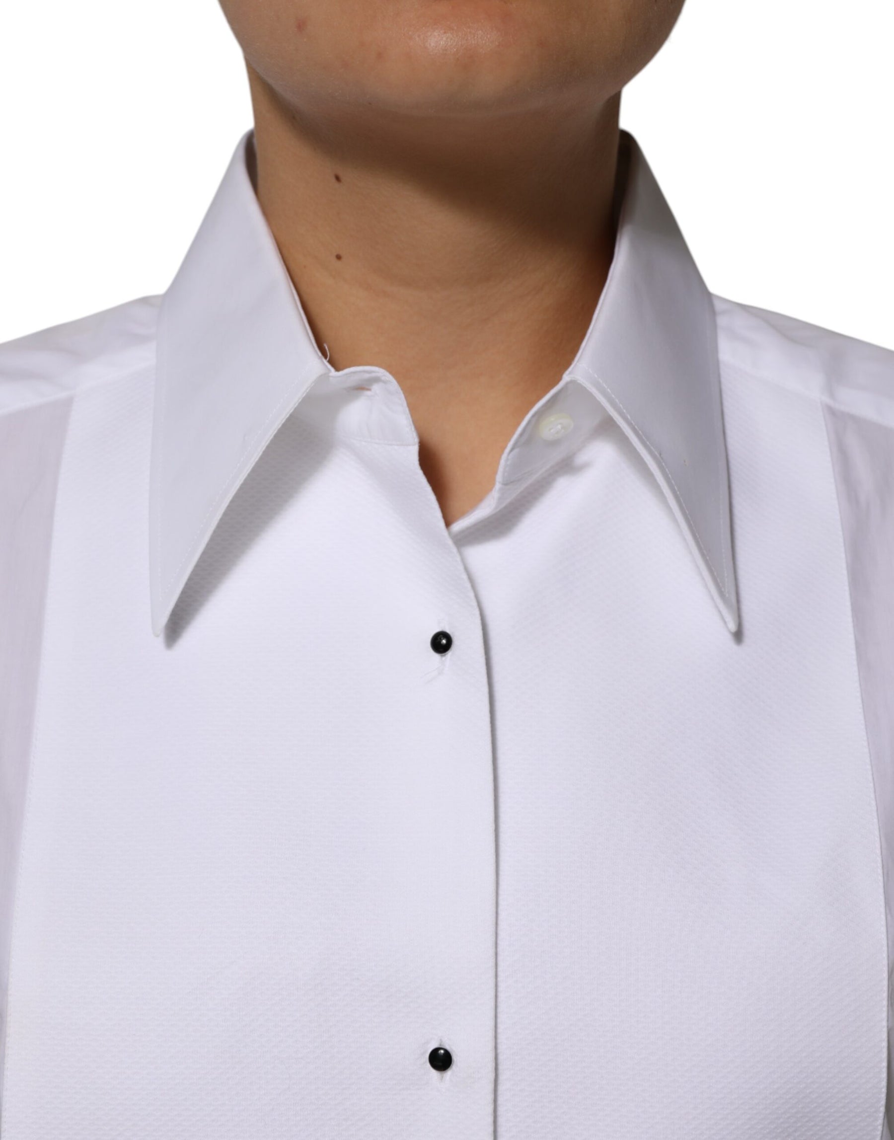 Dolce & Gabbana White Cotton Collared Long Sleeves Shirt Top | Regal Royce