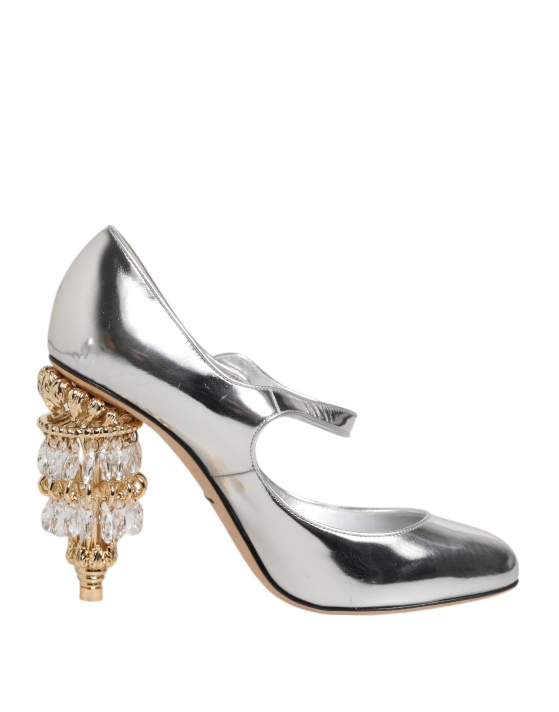 Dolce & Gabbana Silver Chandelier Sculpted Heel Mary Jane Pump Shoes | Regal Royce