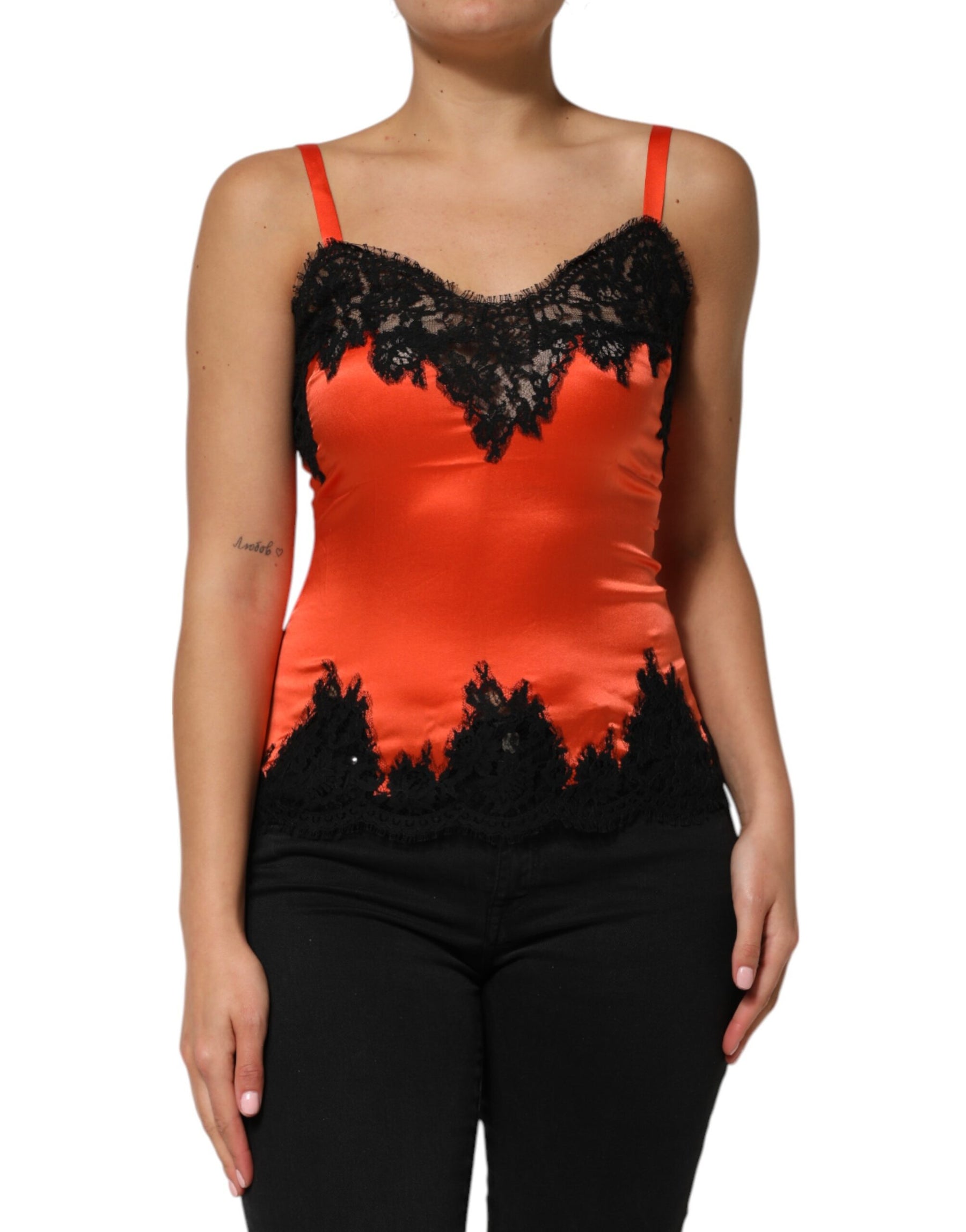 Dolce & Gabbana Red Black Lace Trim Silk Sleeveless Tank Top | Regal Royce