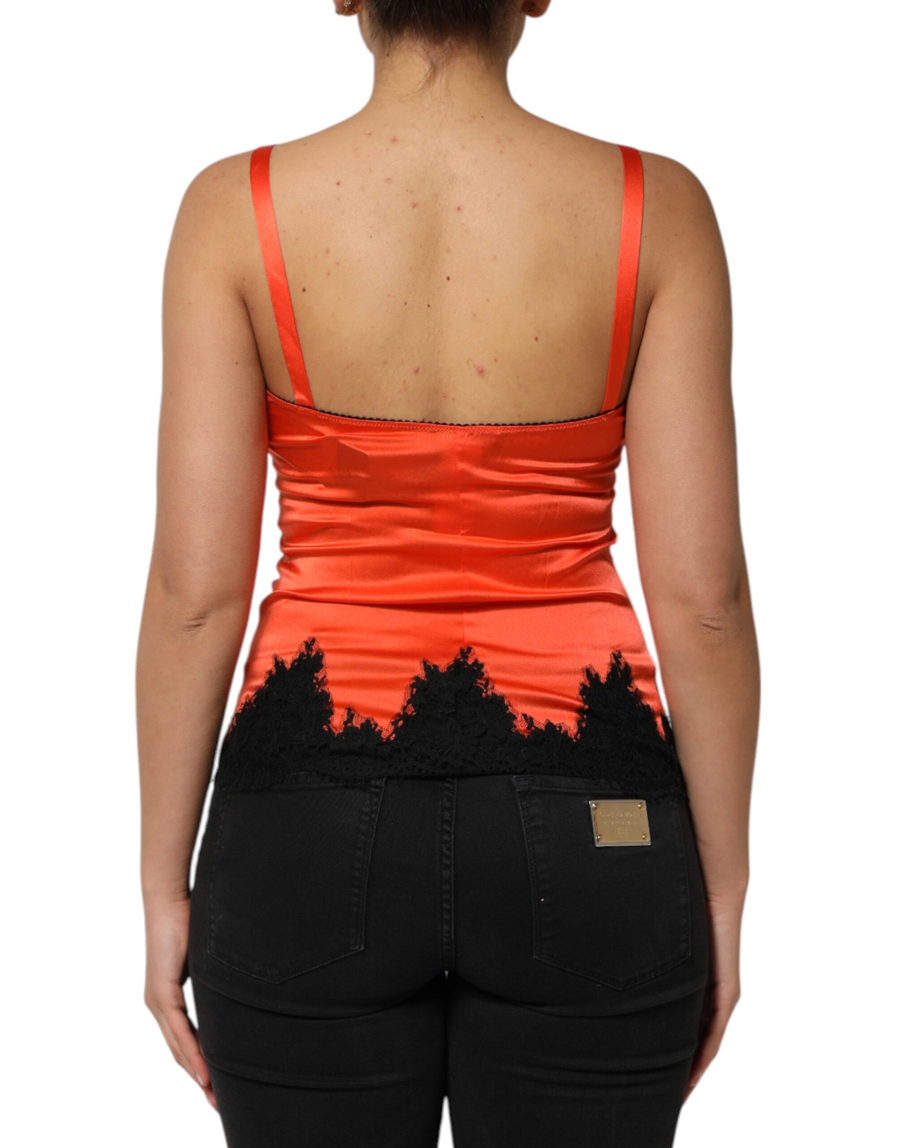 Dolce & Gabbana Red Black Lace Trim Silk Sleeveless Tank Top | Regal Royce