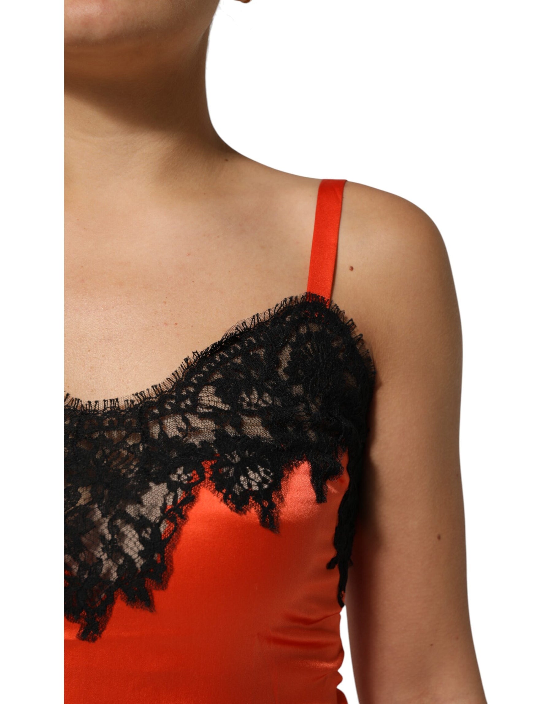 Dolce & Gabbana Red Black Lace Trim Silk Sleeveless Tank Top | Regal Royce