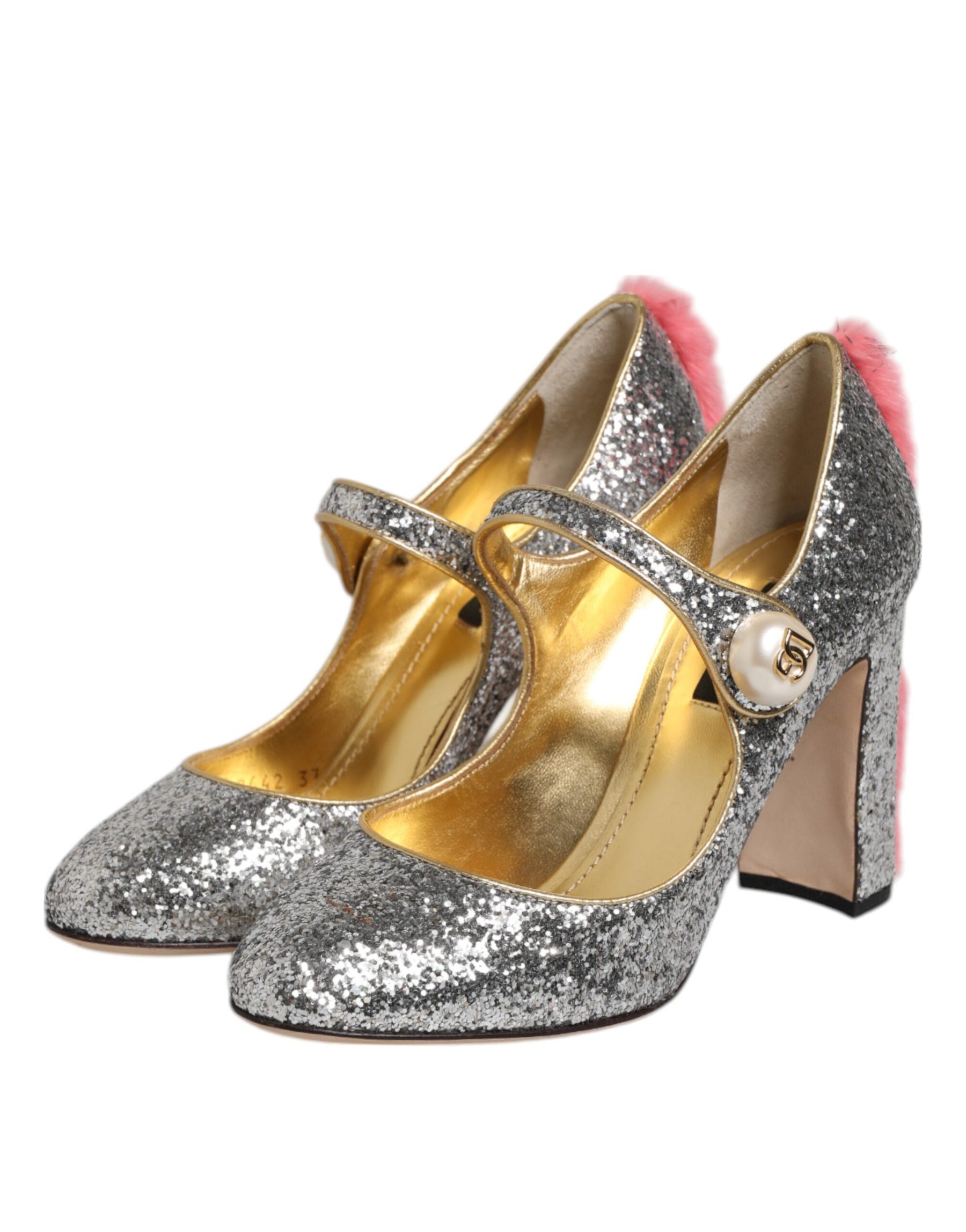 Dolce & Gabbana Silver Glitter Mink Fur VALLY Pumps Shoes | Regal Royce