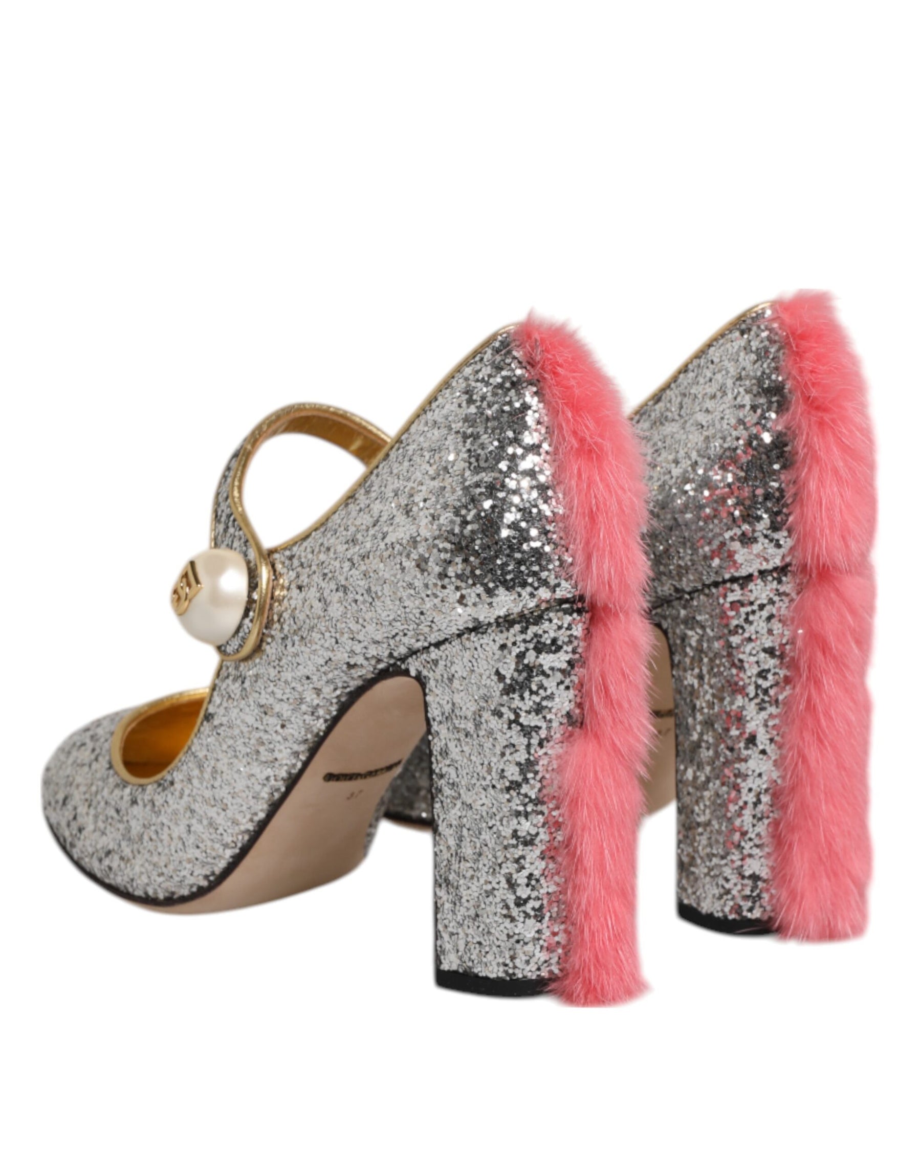 Dolce & Gabbana Silver Glitter Mink Fur VALLY Pumps Shoes | Regal Royce