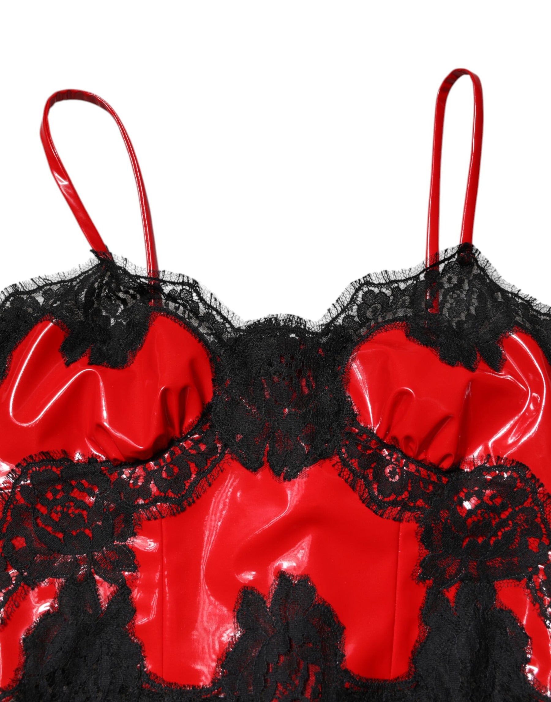 Dolce & Gabbana Red Black Lace Trim Polyester Sleeveless Tank Top | Regal Royce