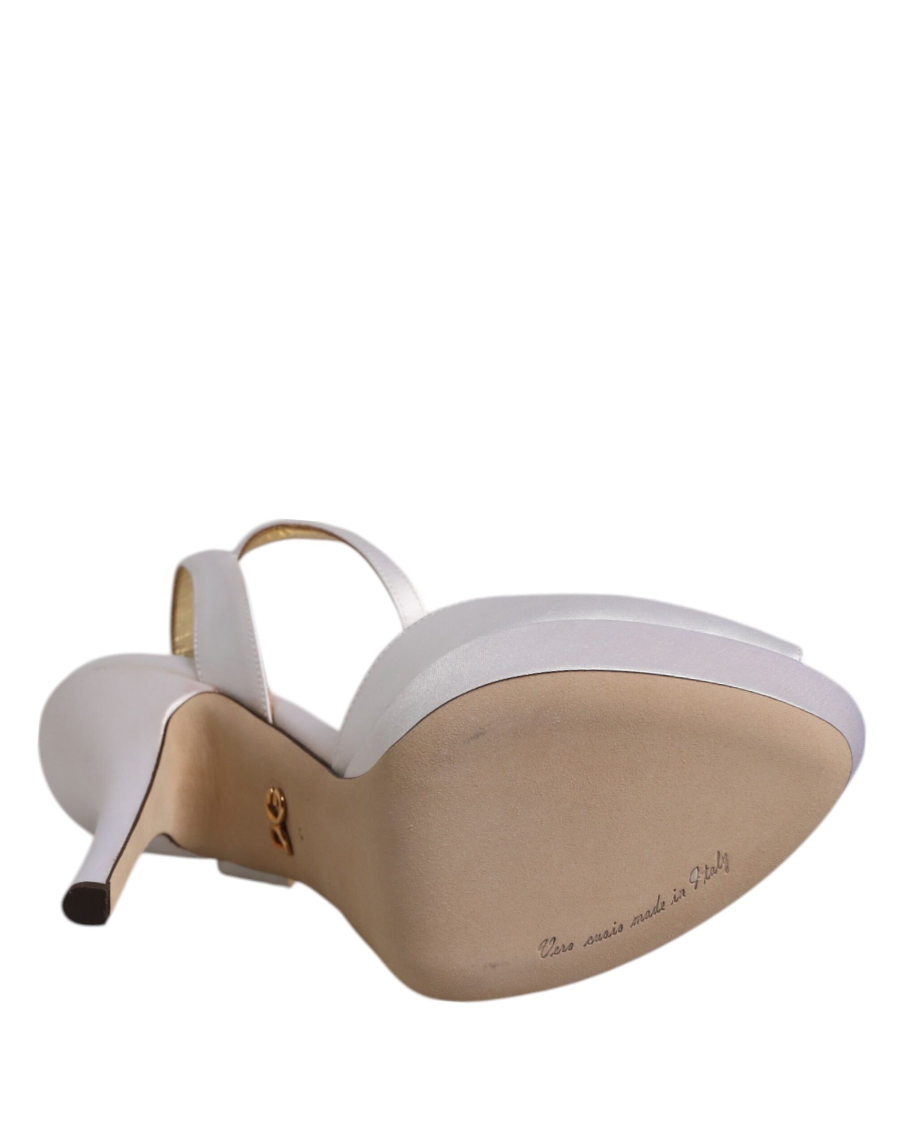 Dolce & Gabbana White Satin Platform Heels Sandals Shoes | Regal Royce