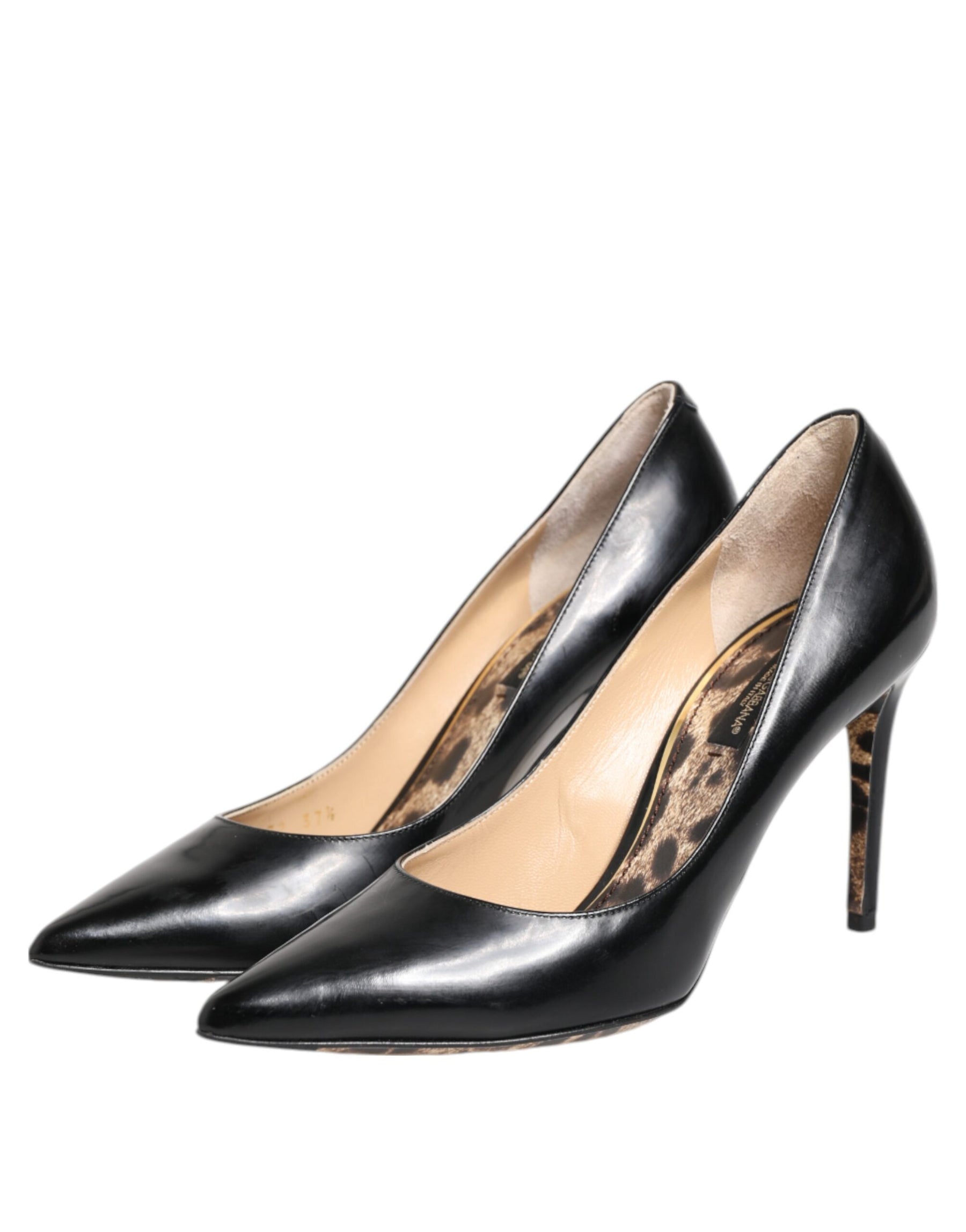 Dolce & Gabbana Black Calf Leather Stiletto Heels Pumps Shoes | Regal Royce