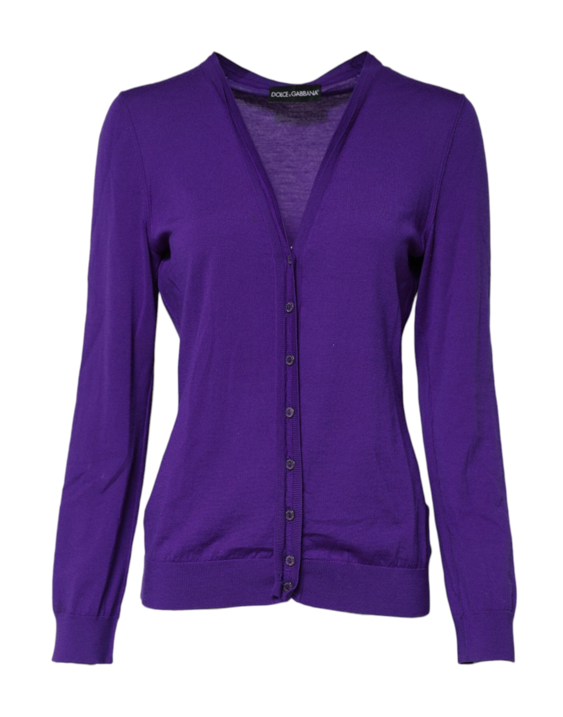 Dolce & Gabbana Purple Wool Knit V-neck Cardigan Sweater | Regal Royce