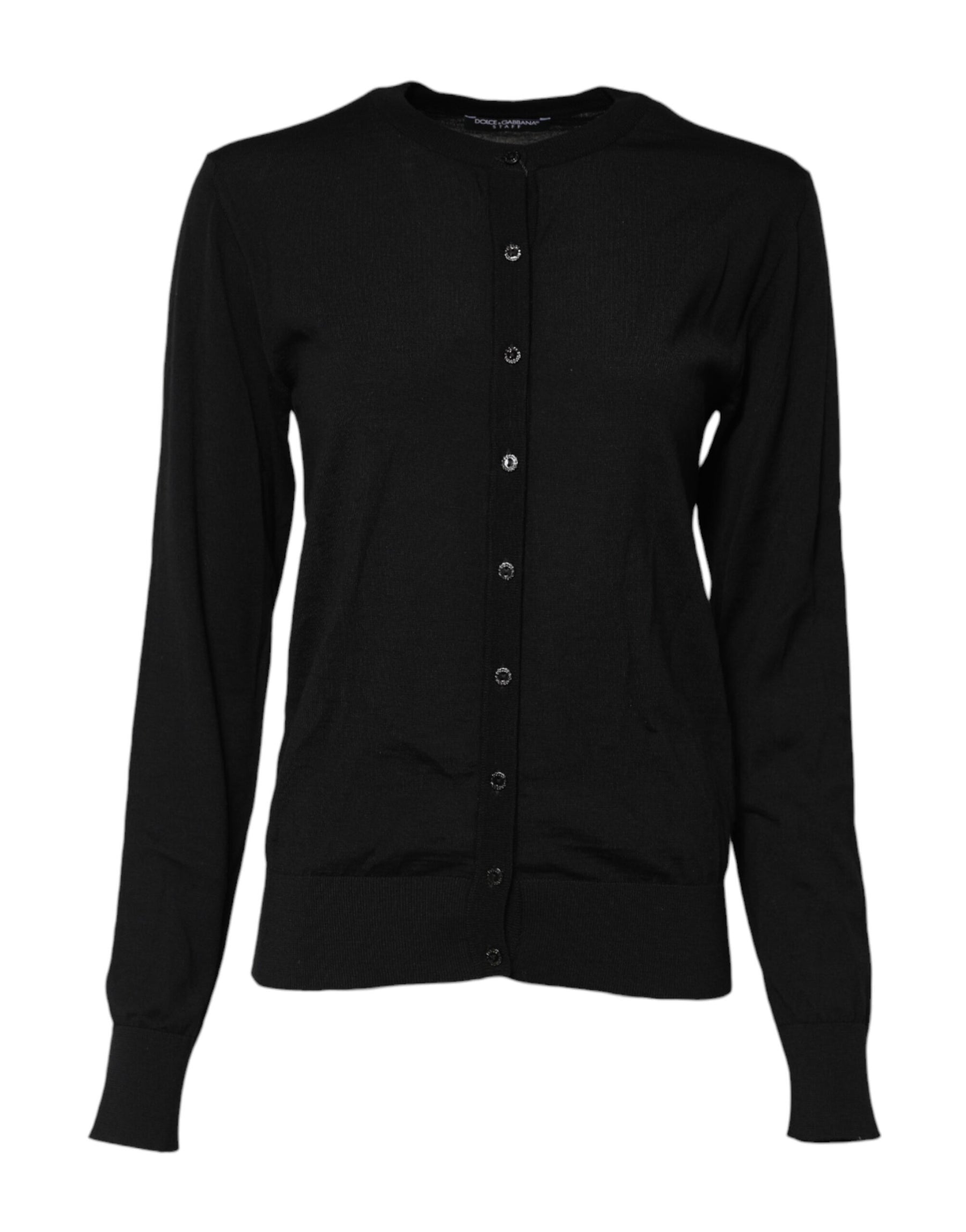 Dolce & Gabbana Black Wool Knit Round Neck Cardigan Sweater | Regal Royce
