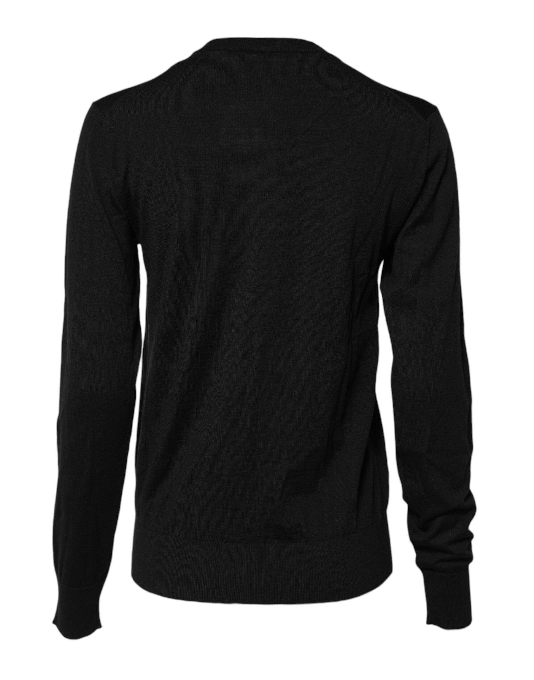 Dolce & Gabbana Black Wool Knit Round Neck Cardigan Sweater | Regal Royce