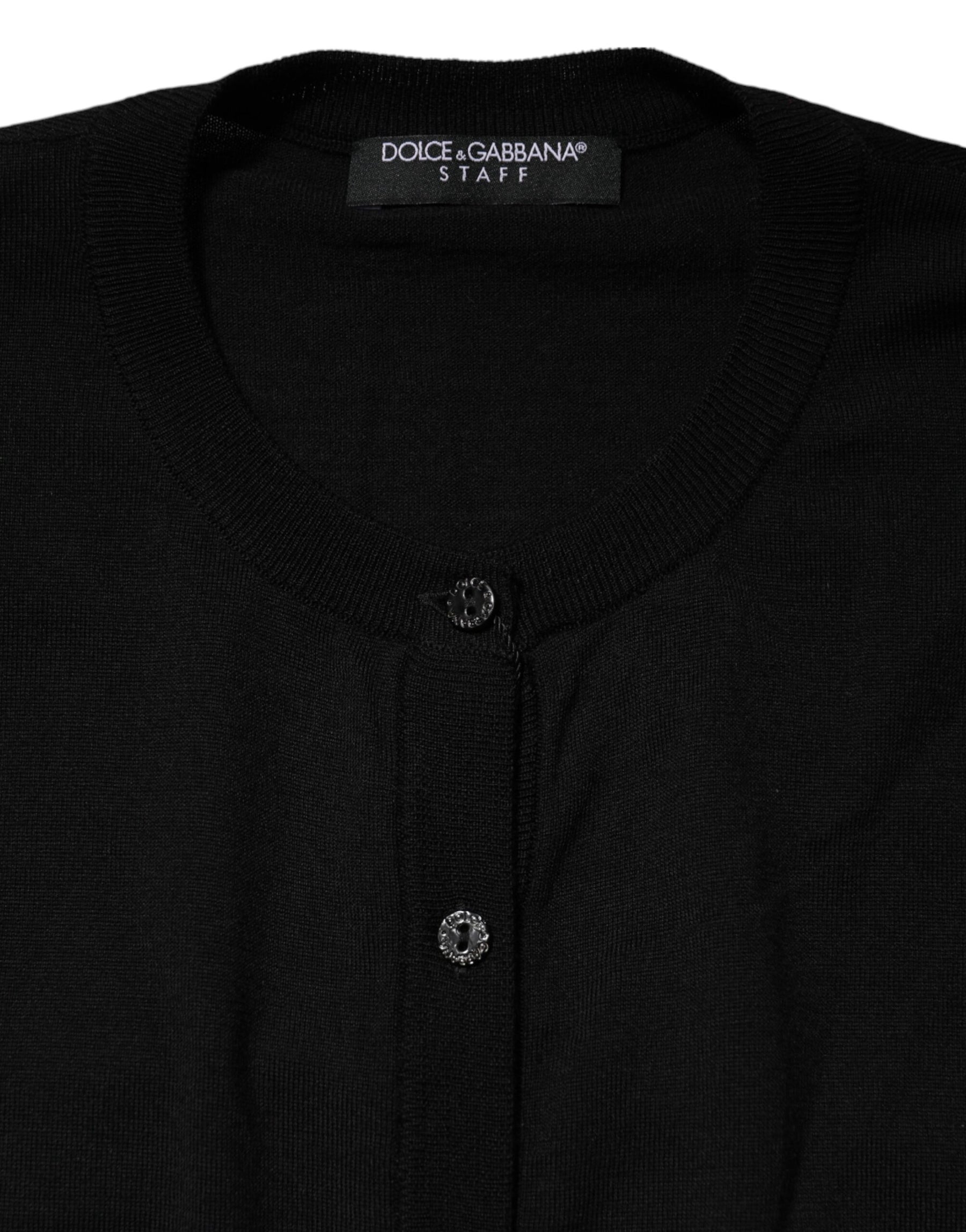 Dolce & Gabbana Black Wool Knit Round Neck Cardigan Sweater | Regal Royce