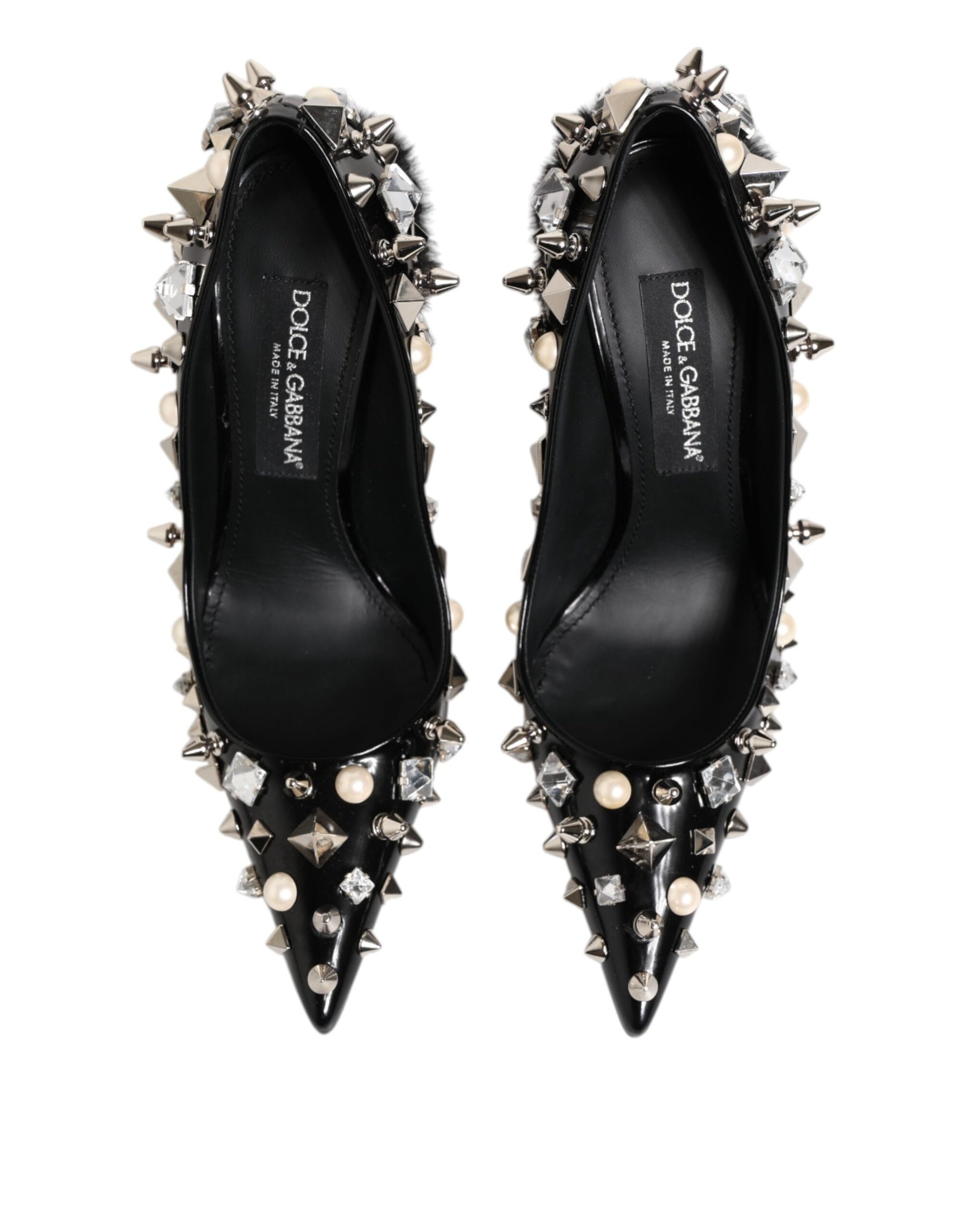 Dolce & Gabbana Black Crystals Studs Stiletto Pumps Shoes | Regal Royce