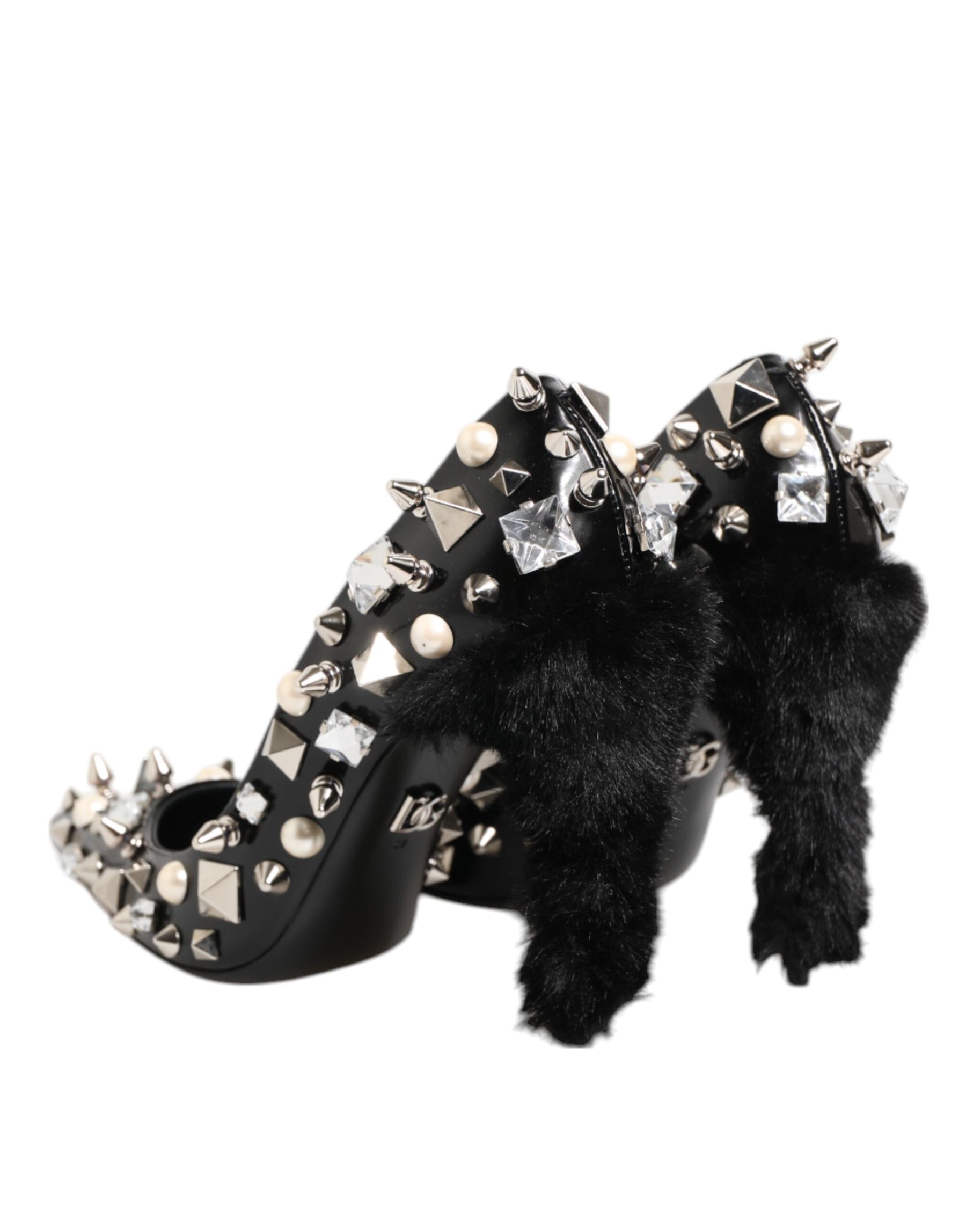 Dolce & Gabbana Black Crystals Studs Stiletto Pumps Shoes | Regal Royce