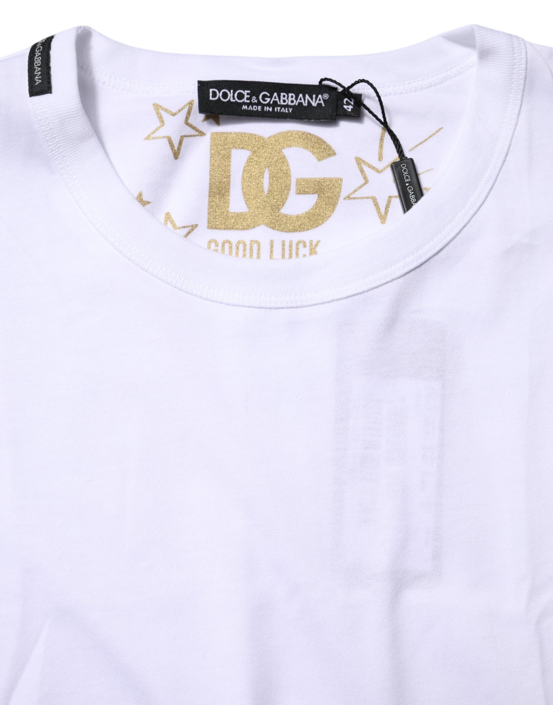 Dolce & Gabbana White Cotton Goodluck 2022 Crew Neck T-shirt | Regal Royce