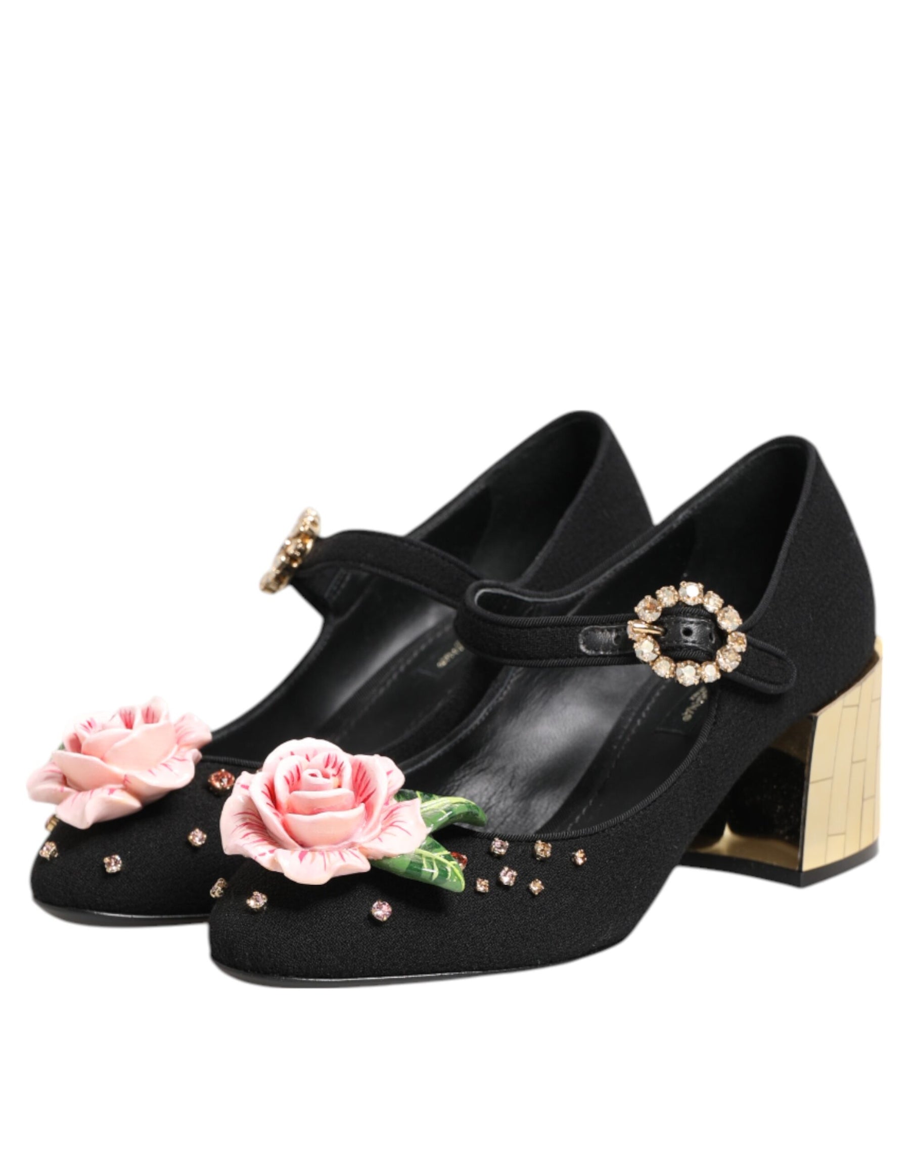 Dolce & Gabbana Black Flower Crystal Embellished Mary Jane Shoes | Regal Royce