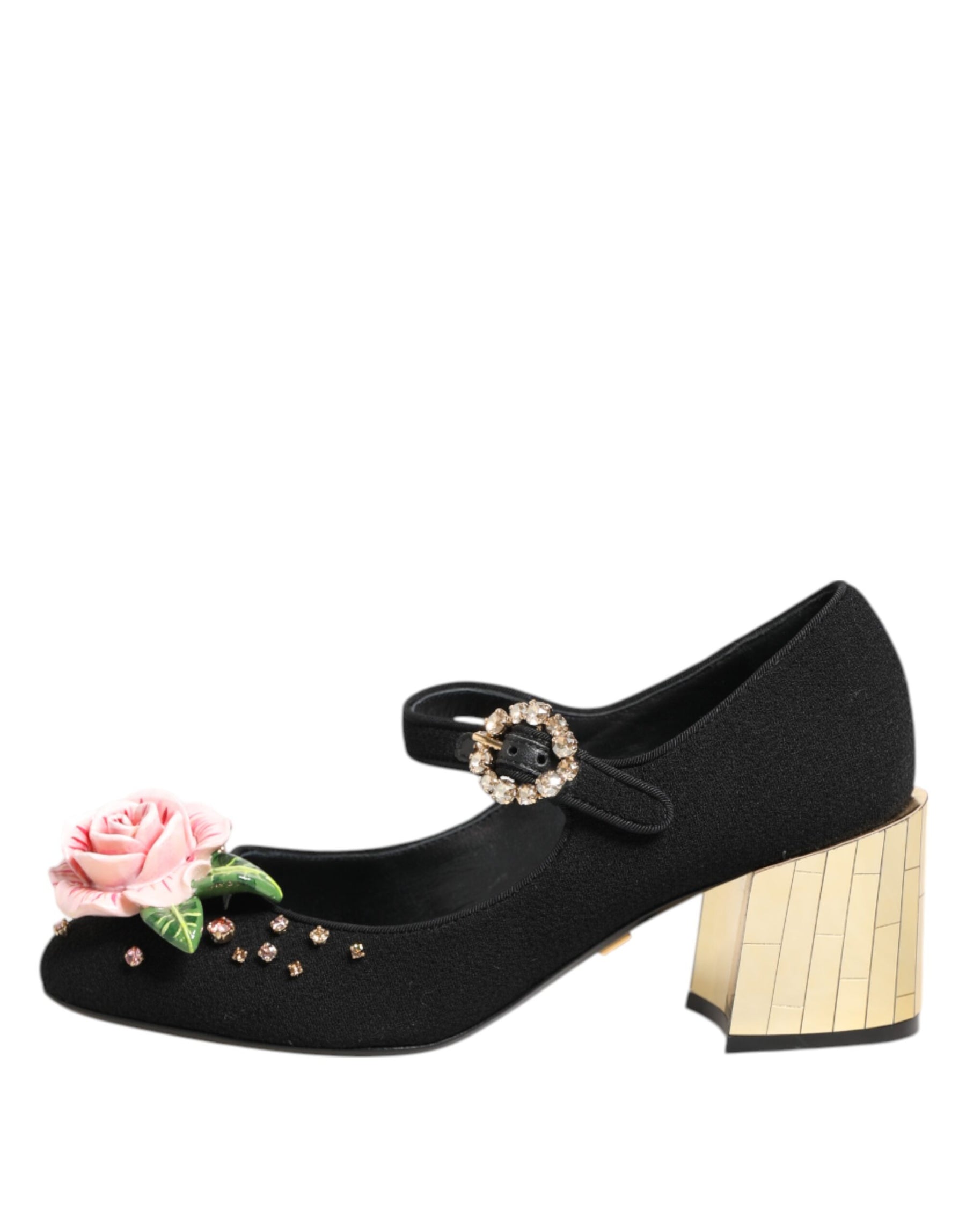 Dolce & Gabbana Black Flower Crystal Embellished Mary Jane Shoes | Regal Royce