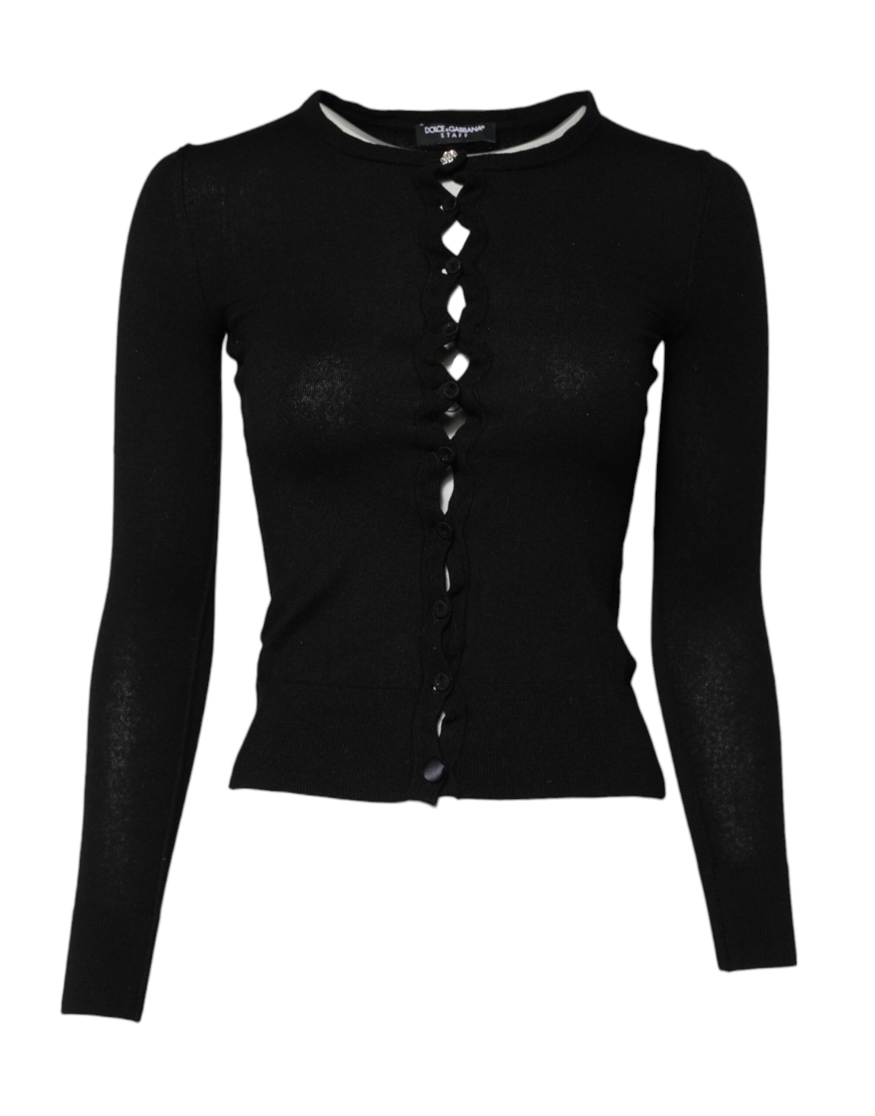 Dolce & Gabbana Black STAFF Round Neck Cardigan Sweater | Regal Royce