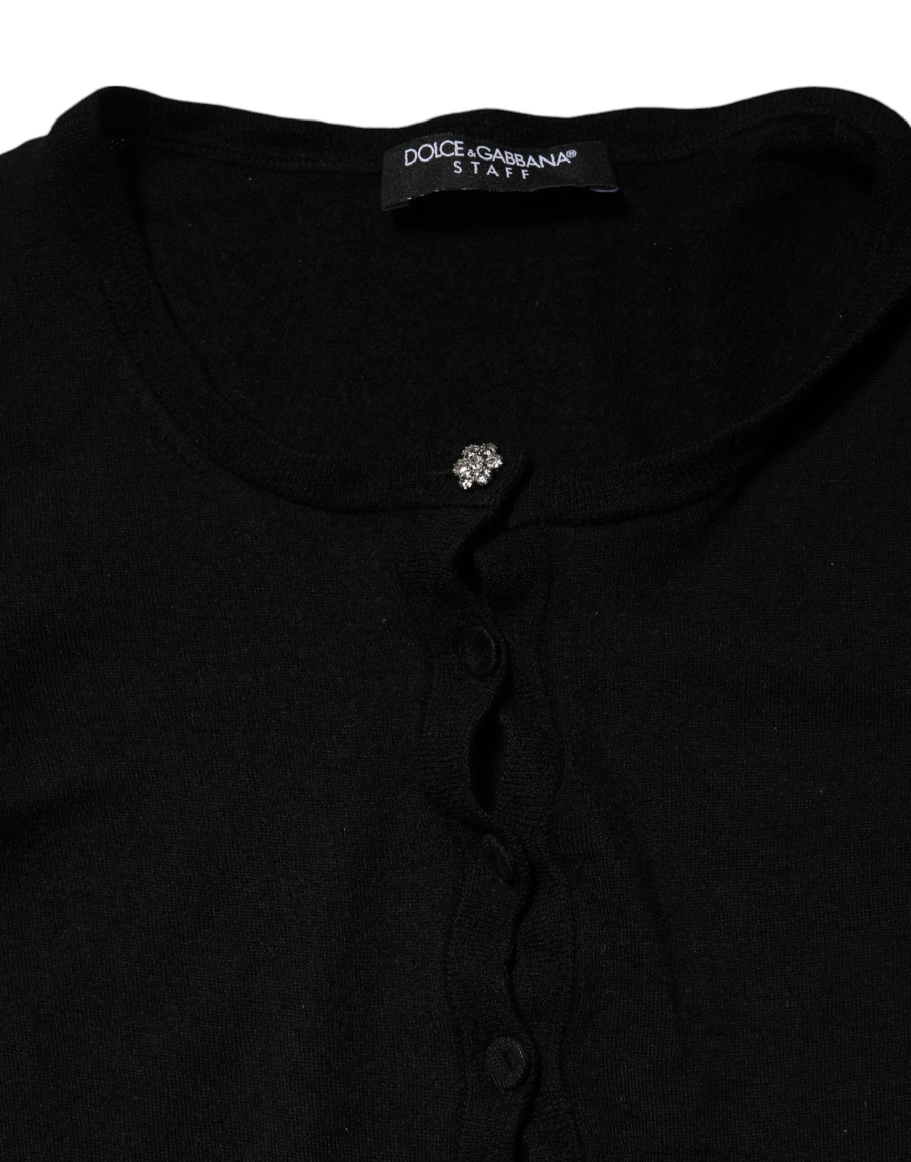 Dolce & Gabbana Black STAFF Round Neck Cardigan Sweater | Regal Royce