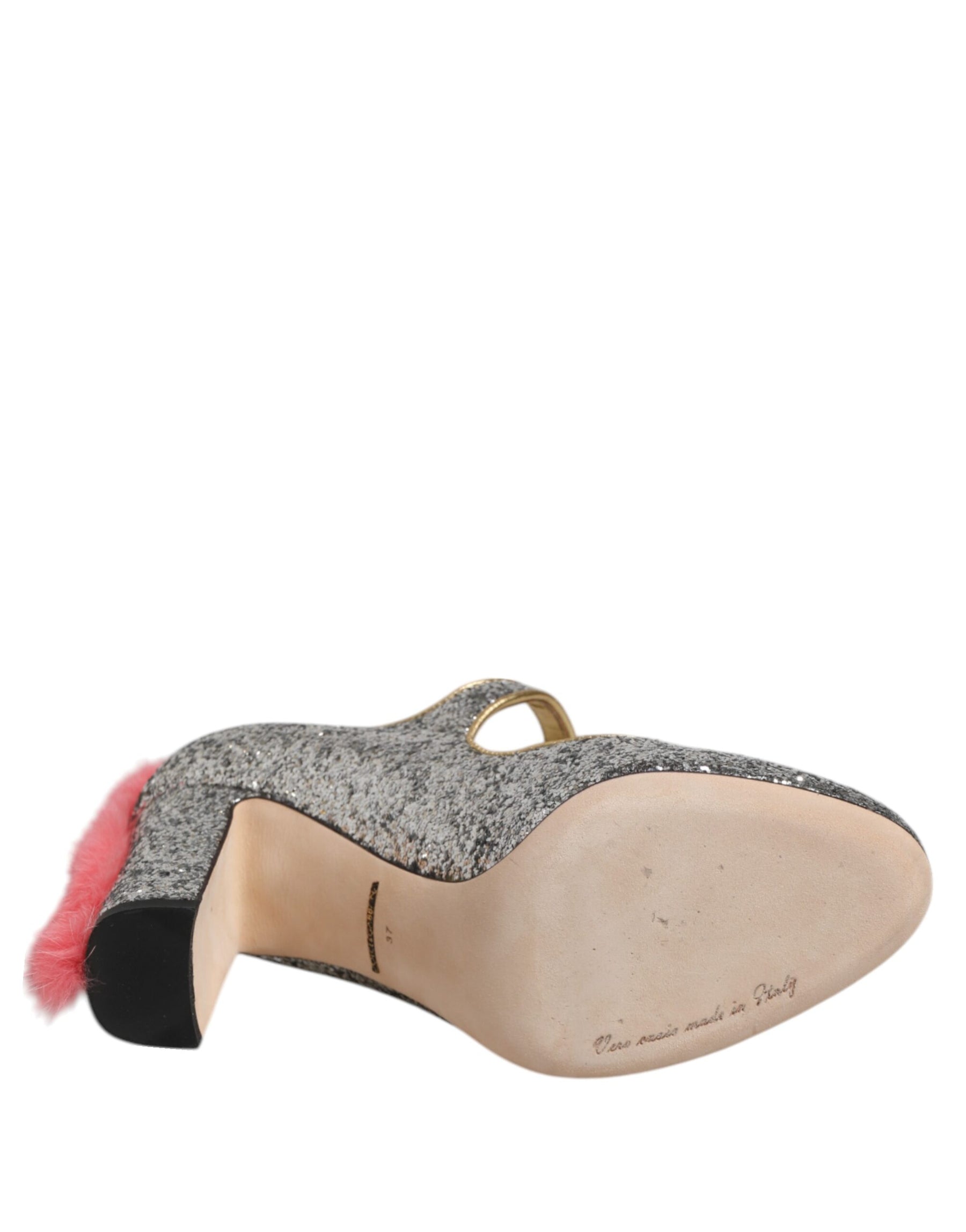 Dolce & Gabbana Silver Glitter Mink Fur VALLY Pump Shoes | Regal Royce