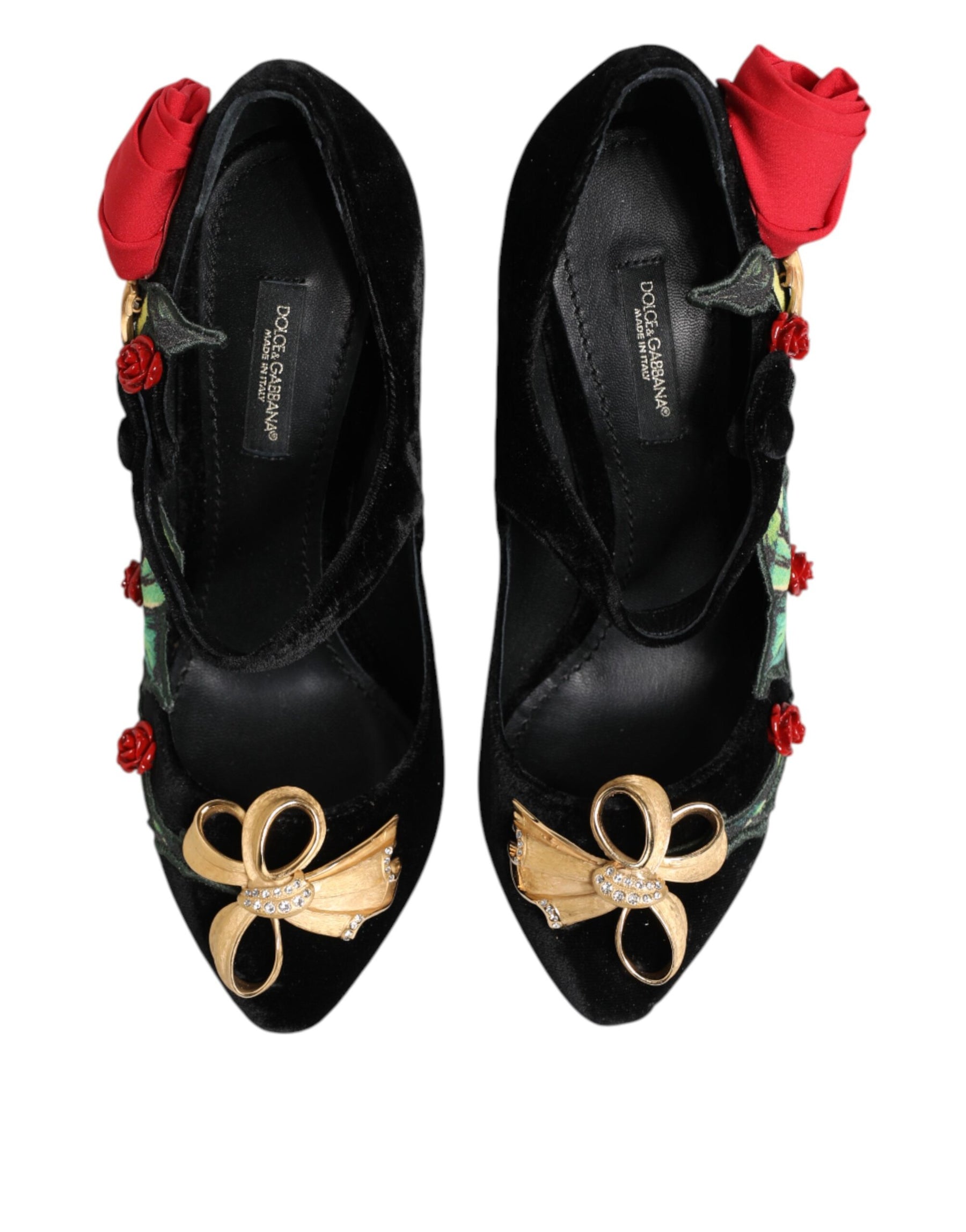 Dolce & Gabbana Black Roses Crystal Brooch Mary Jane Shoes | Regal Royce