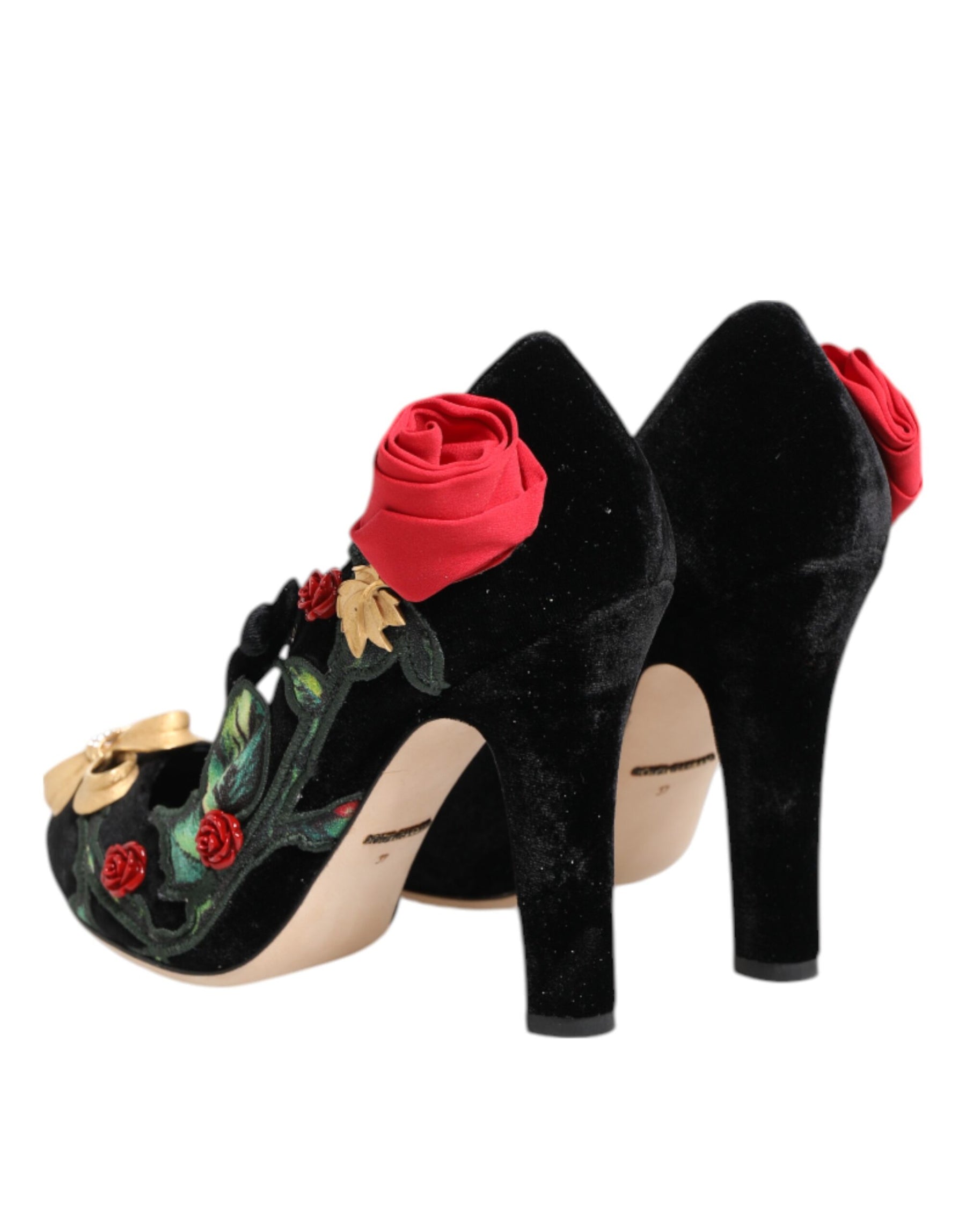 Dolce & Gabbana Black Roses Crystal Brooch Mary Jane Shoes | Regal Royce