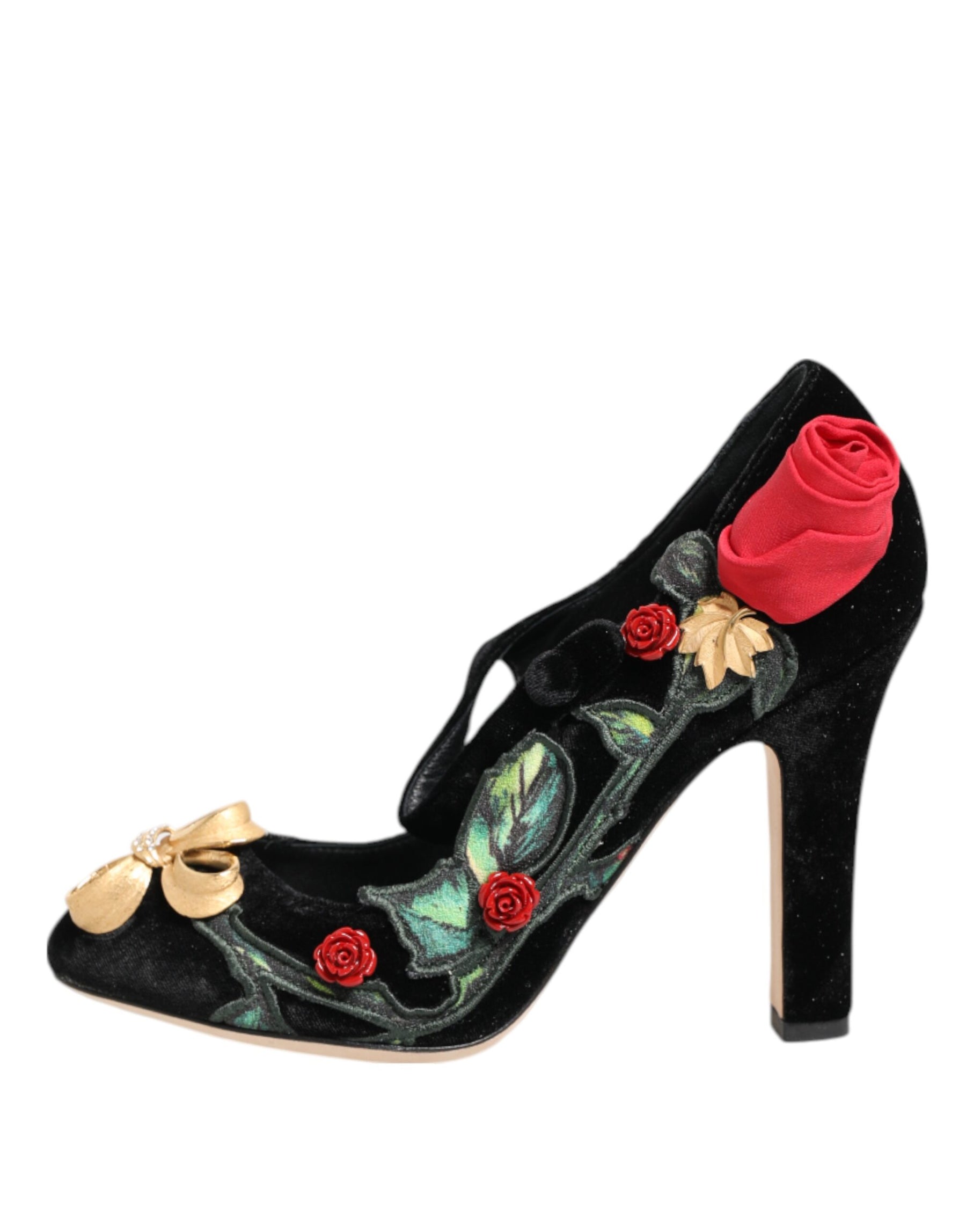 Dolce & Gabbana Black Roses Crystal Brooch Mary Jane Shoes | Regal Royce