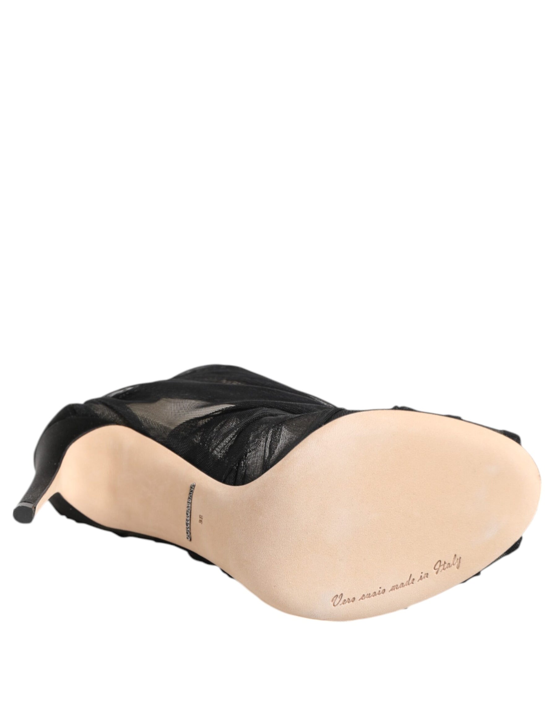 Dolce & Gabbana Black Mesh Stiletto Heels Ankle Boots Shoes | Regal Royce