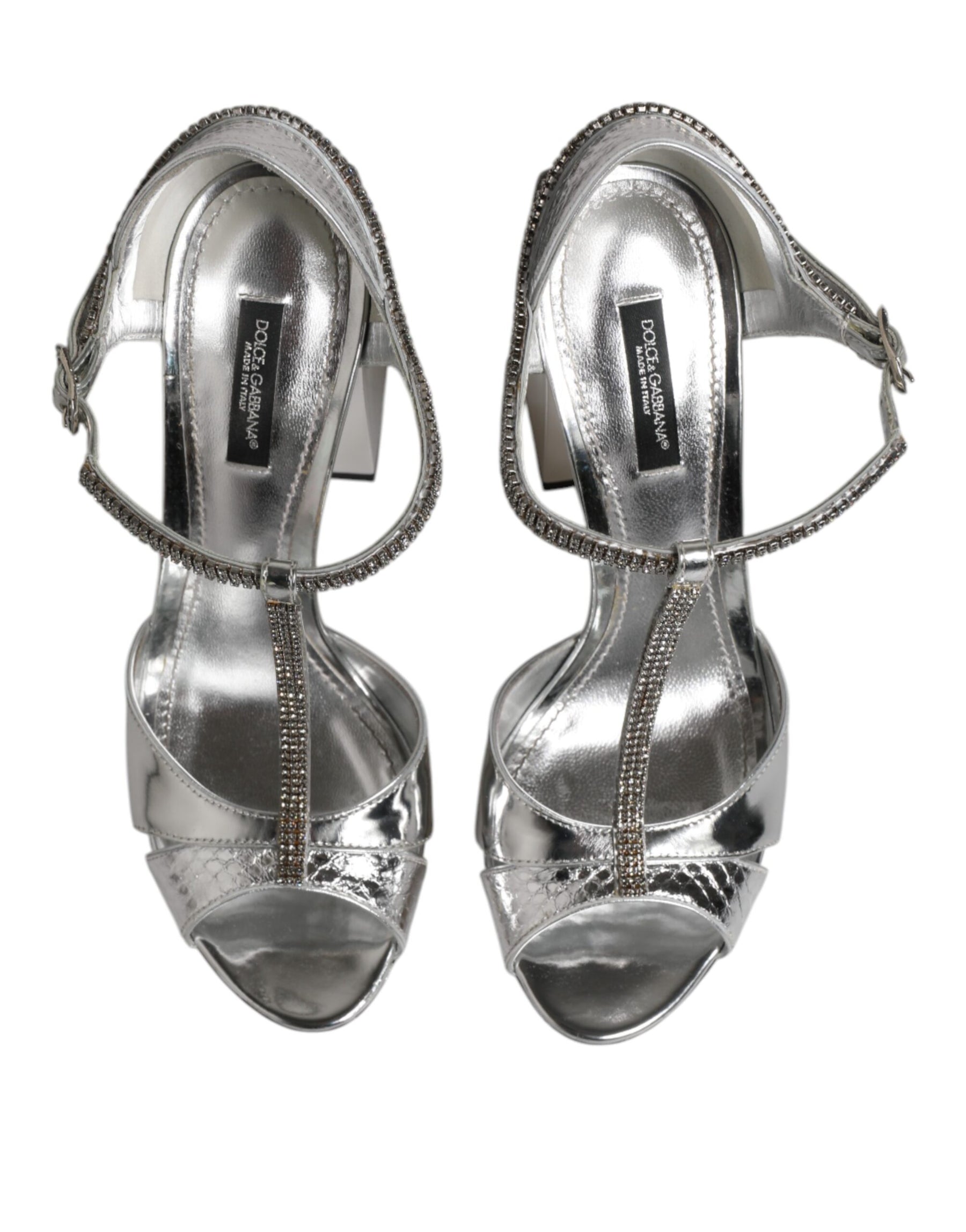 Dolce & Gabbana Silver Leather T-strap Heels Sandals Shoes | Regal Royce