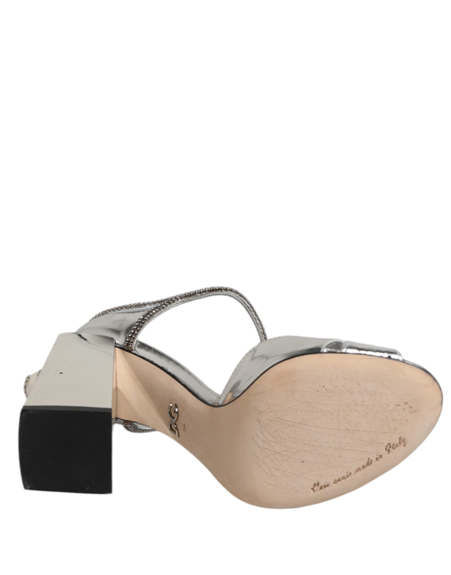 Dolce & Gabbana Silver Leather T-strap Heels Sandals Shoes | Regal Royce