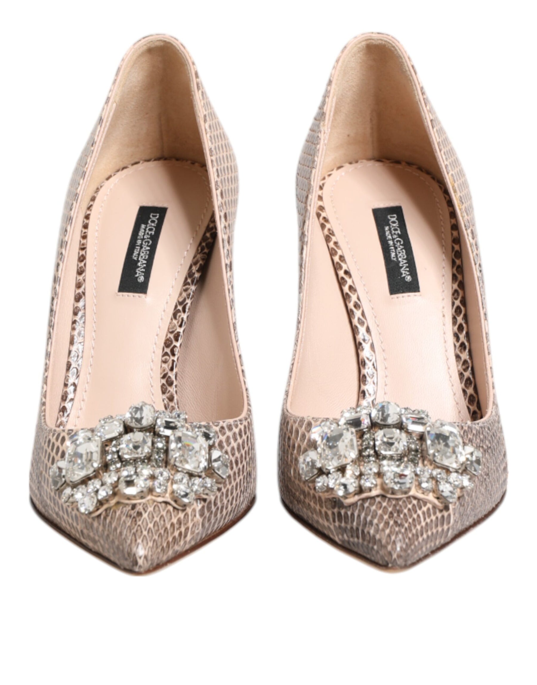 Dolce & Gabbana Beige Leather Crystal Embellished Pumps Shoes | Regal Royce