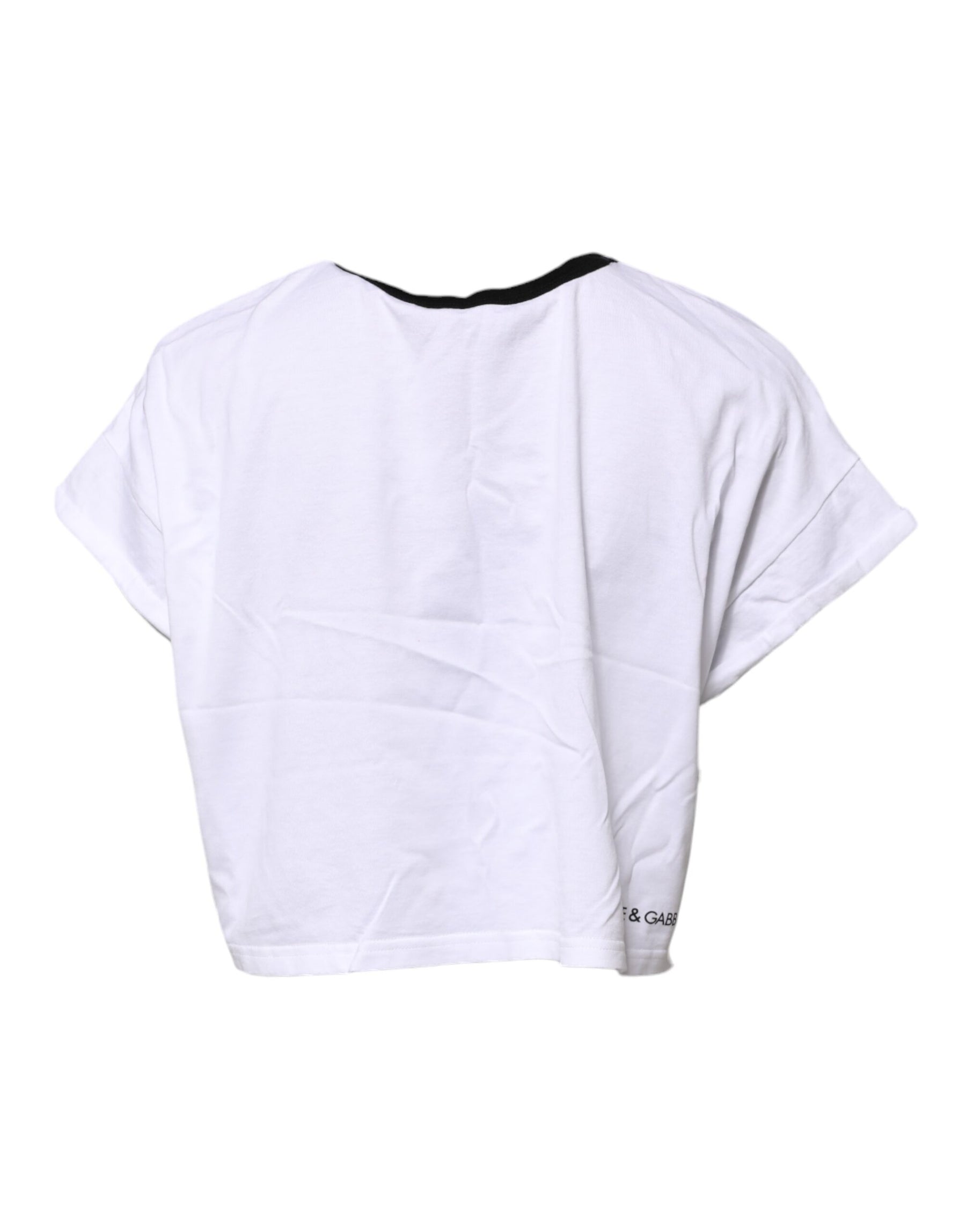 Dolce & Gabbana White Cotton Crew Neck Cropped Top T-shirt | Regal Royce