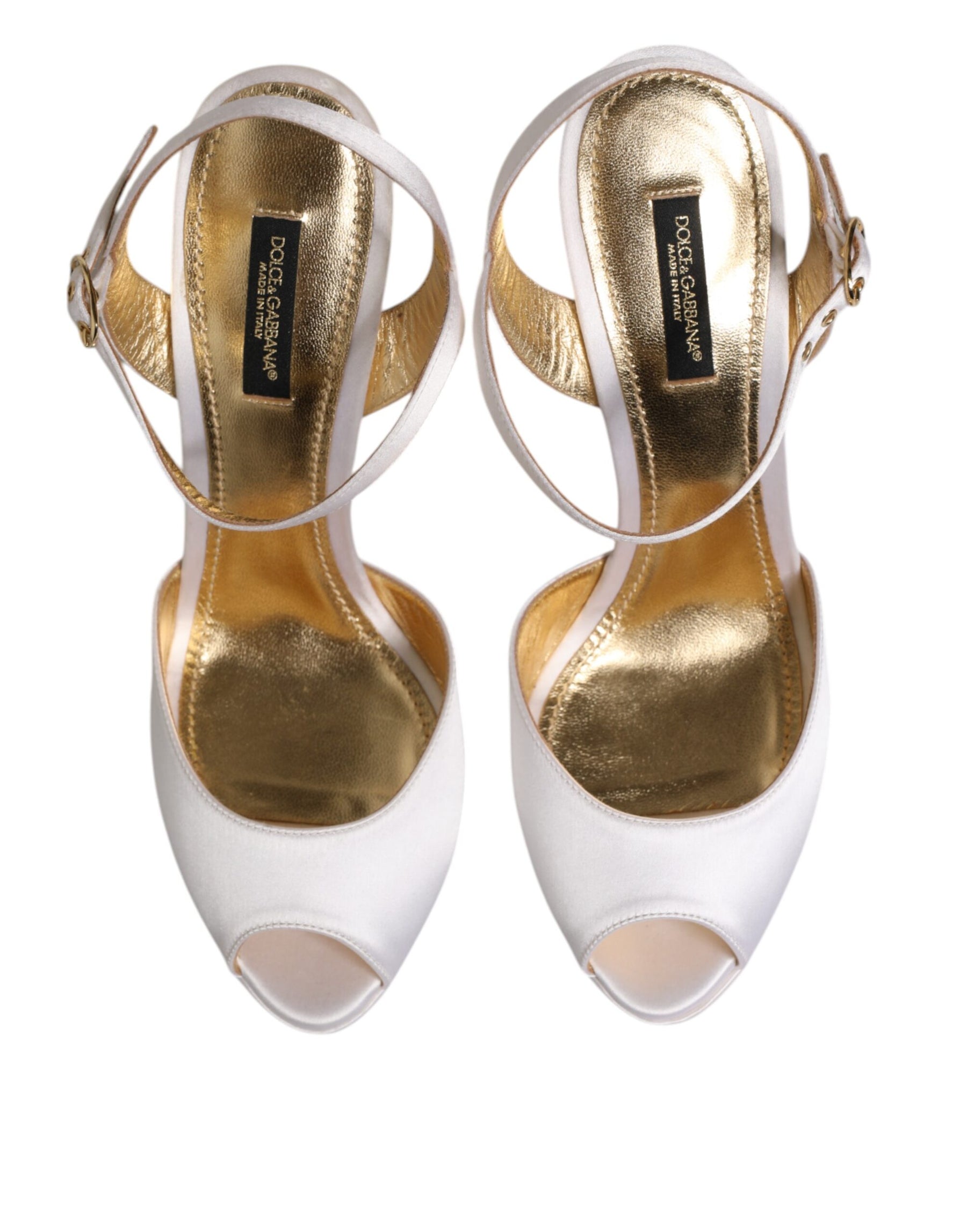 Dolce & Gabbana White Satin Platform Heels Sandals Shoes | Regal Royce
