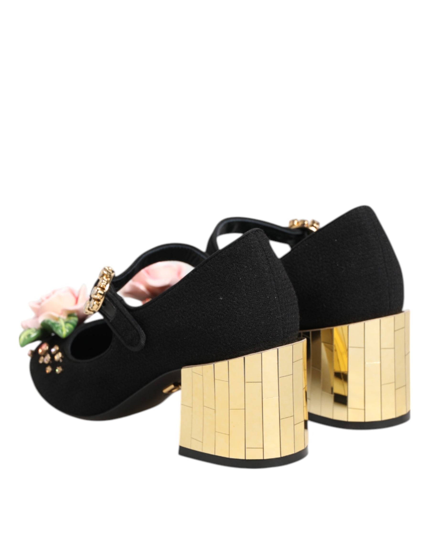 Dolce & Gabbana Black Flower Crystal Embellished Mary Jane Shoes | Regal Royce