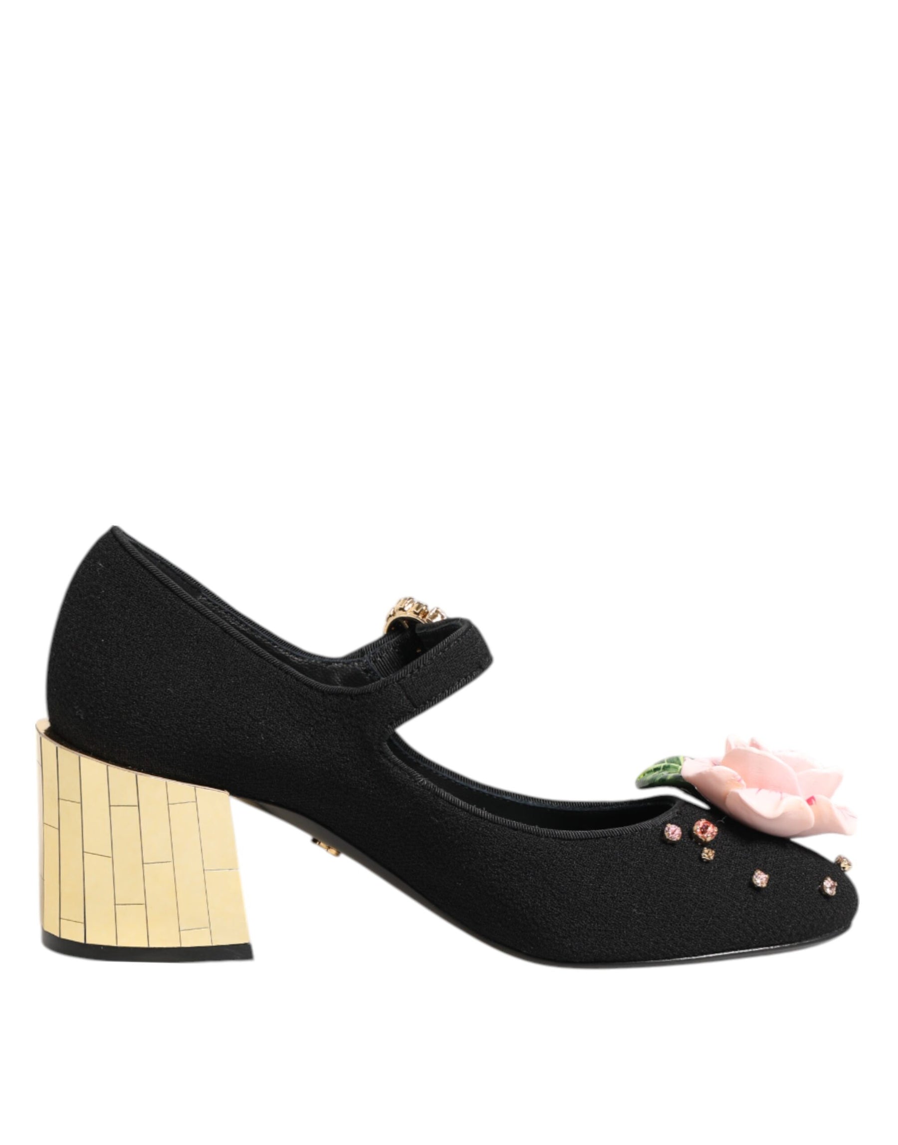 Dolce & Gabbana Black Flower Crystal Embellished Mary Jane Shoes | Regal Royce