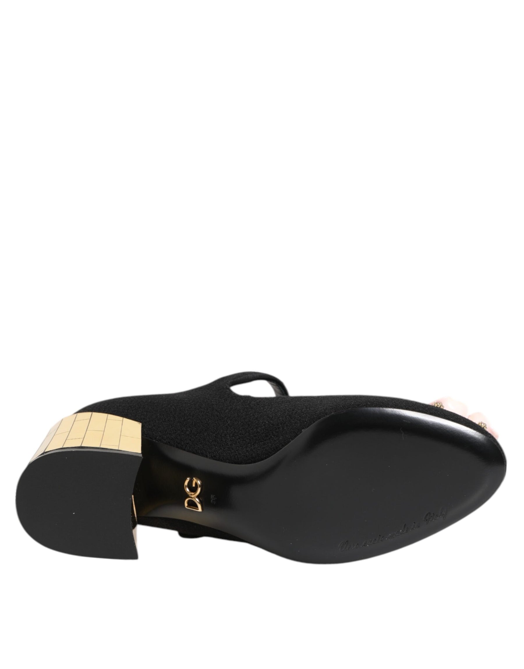 Dolce & Gabbana Black Flower Crystal Embellished Mary Jane Shoes | Regal Royce
