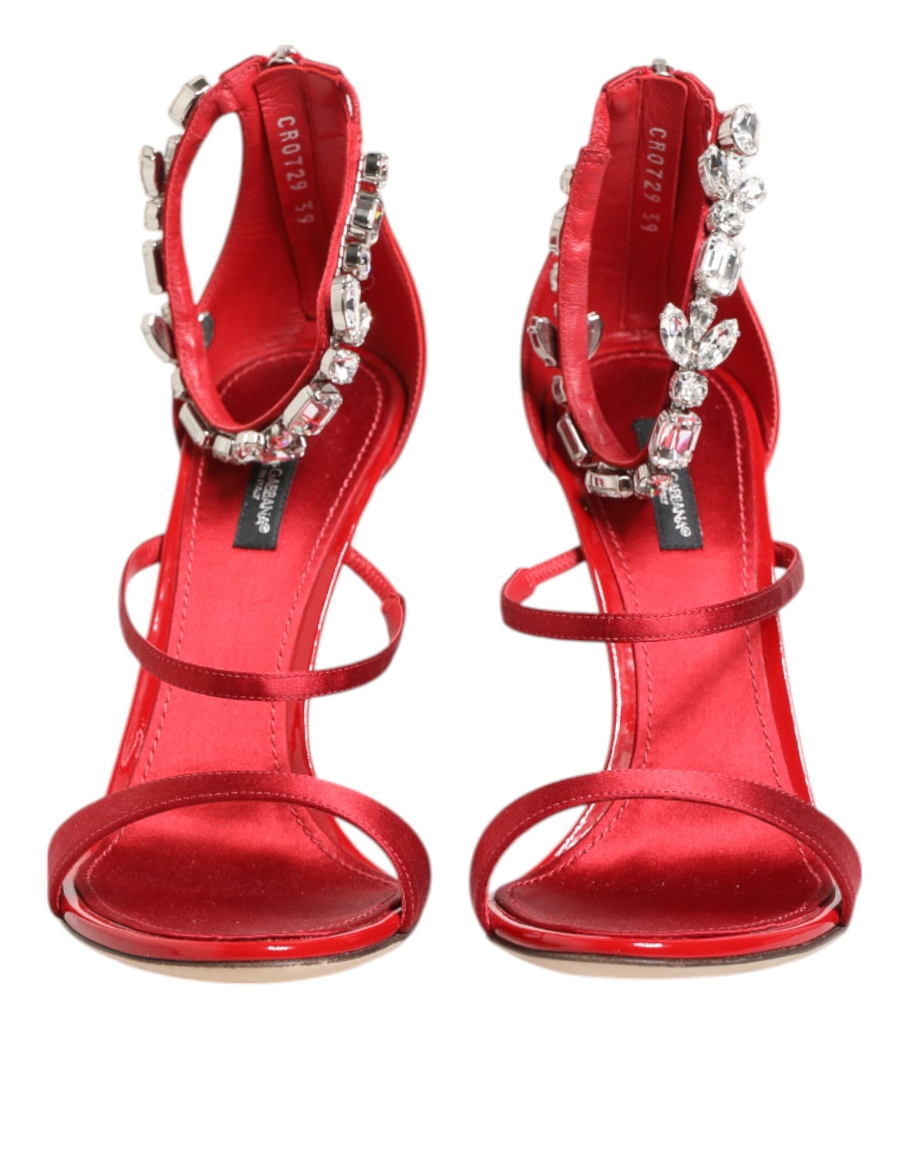 Dolce & Gabbana Red Satin Crystals Keira Sandals Heels Shoes | Regal Royce