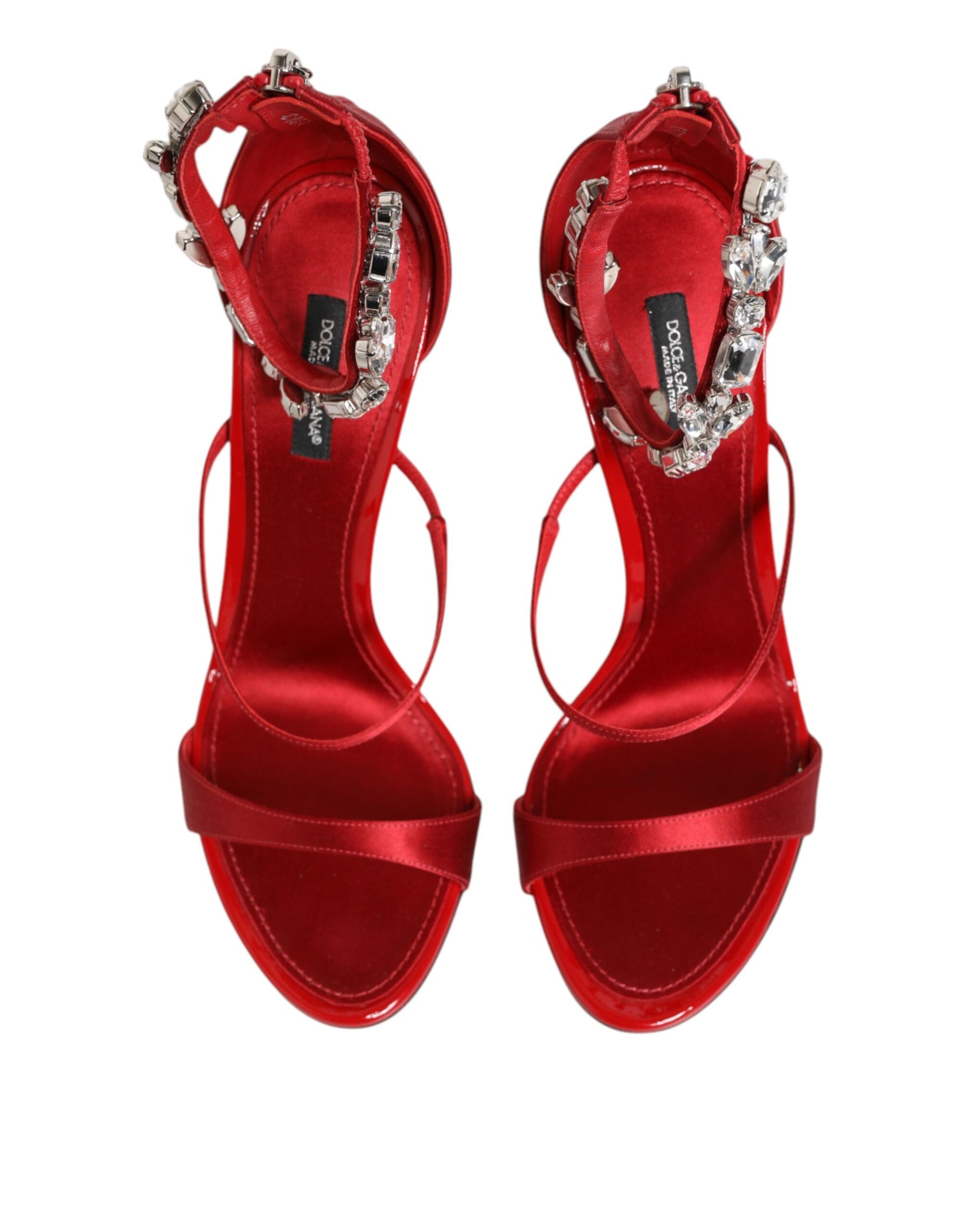 Dolce & Gabbana Red Satin Crystals Keira Sandals Heels Shoes | Regal Royce