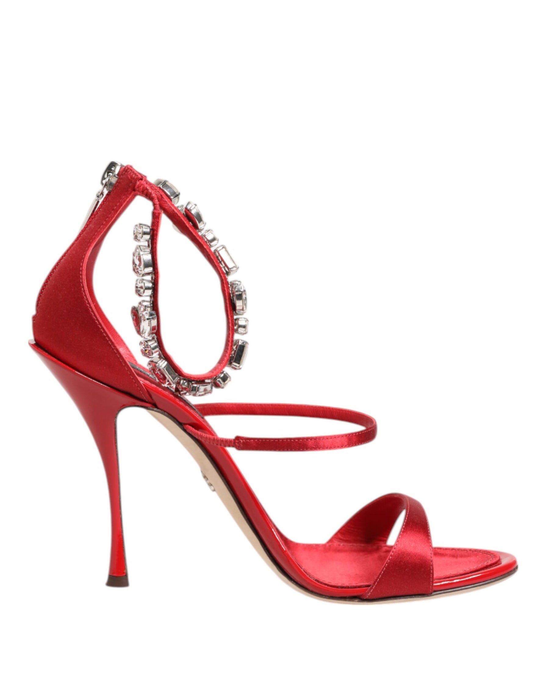 Dolce & Gabbana Red Satin Crystals Keira Sandals Heels Shoes | Regal Royce