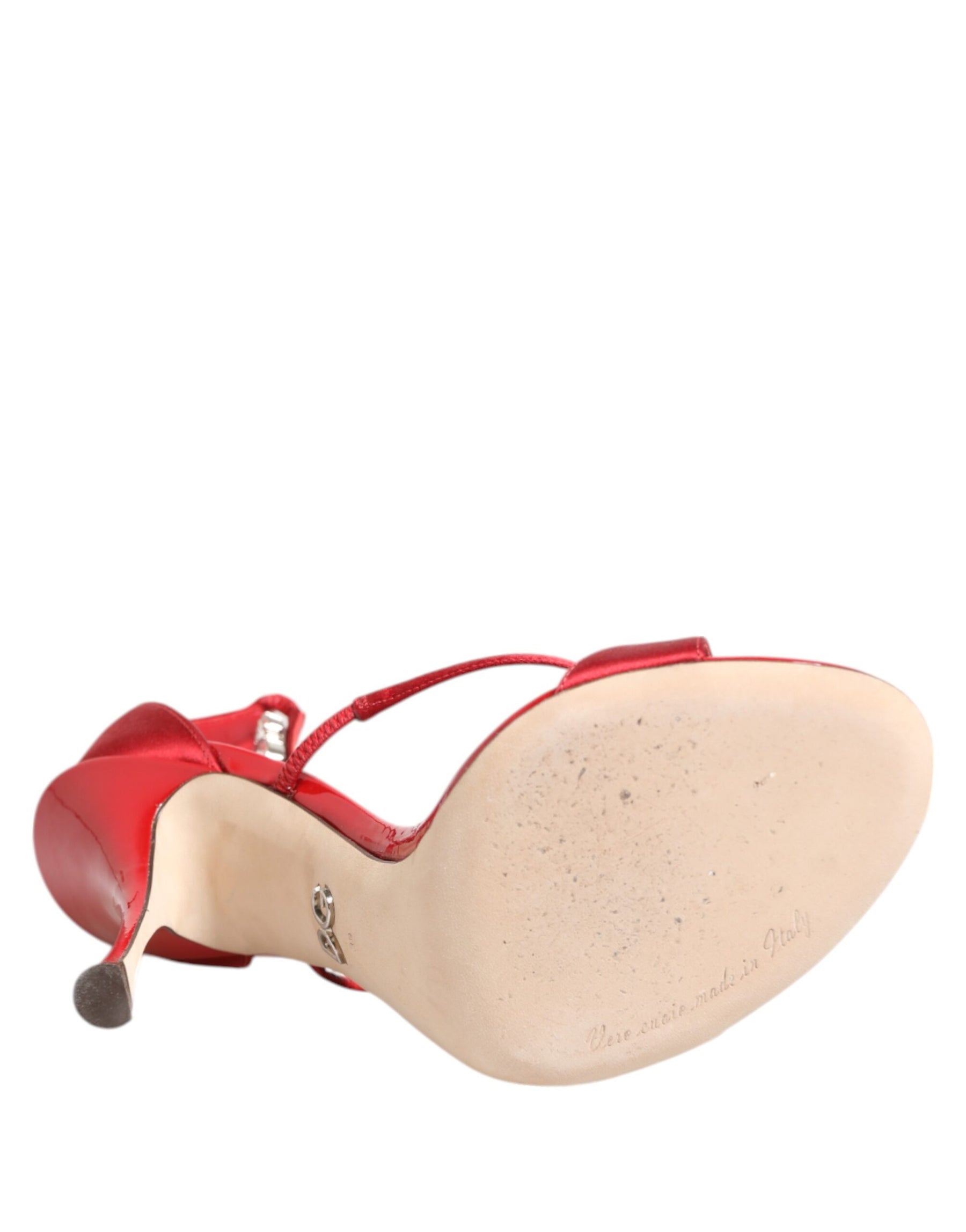 Dolce & Gabbana Red Satin Crystals Keira Sandals Heels Shoes | Regal Royce