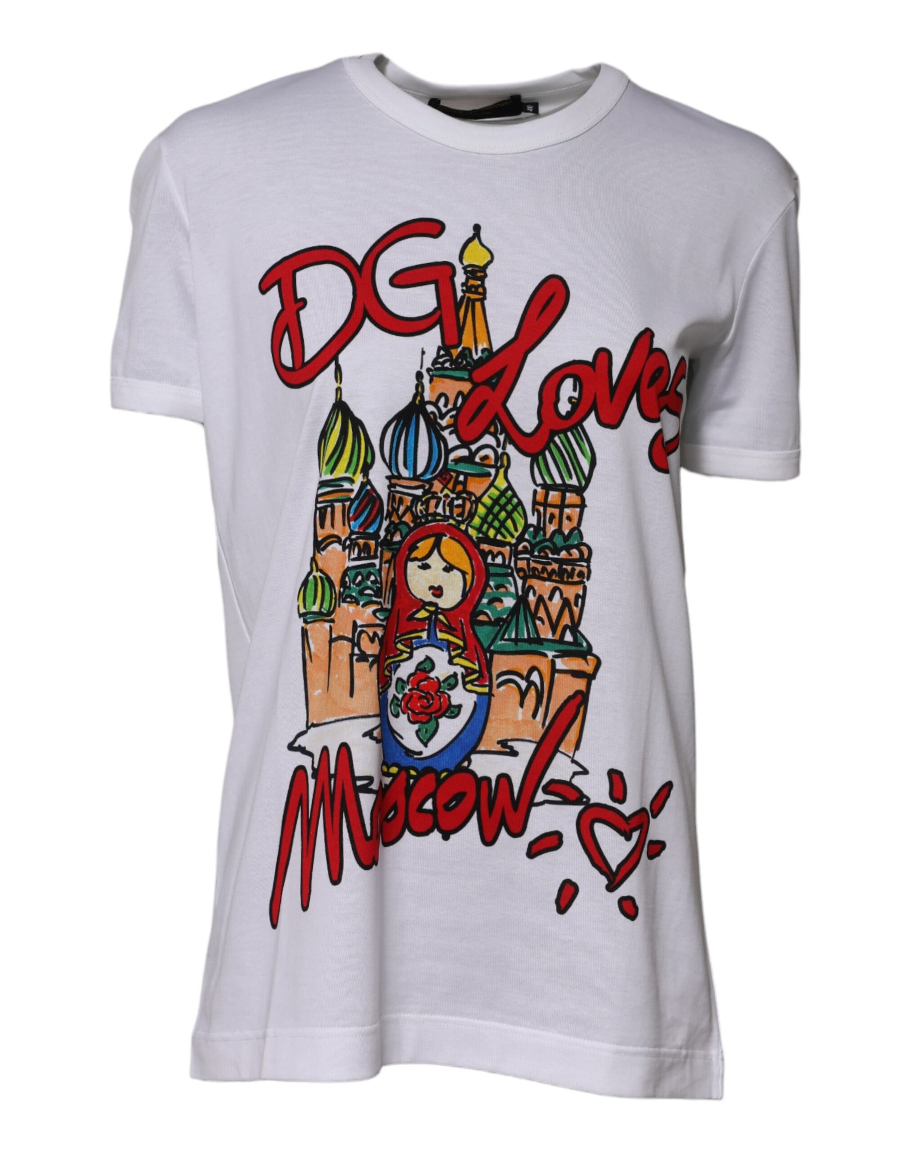 Dolce & Gabbana White DG Loves Moscow Cotton Crew Neck T-shirt | Regal Royce