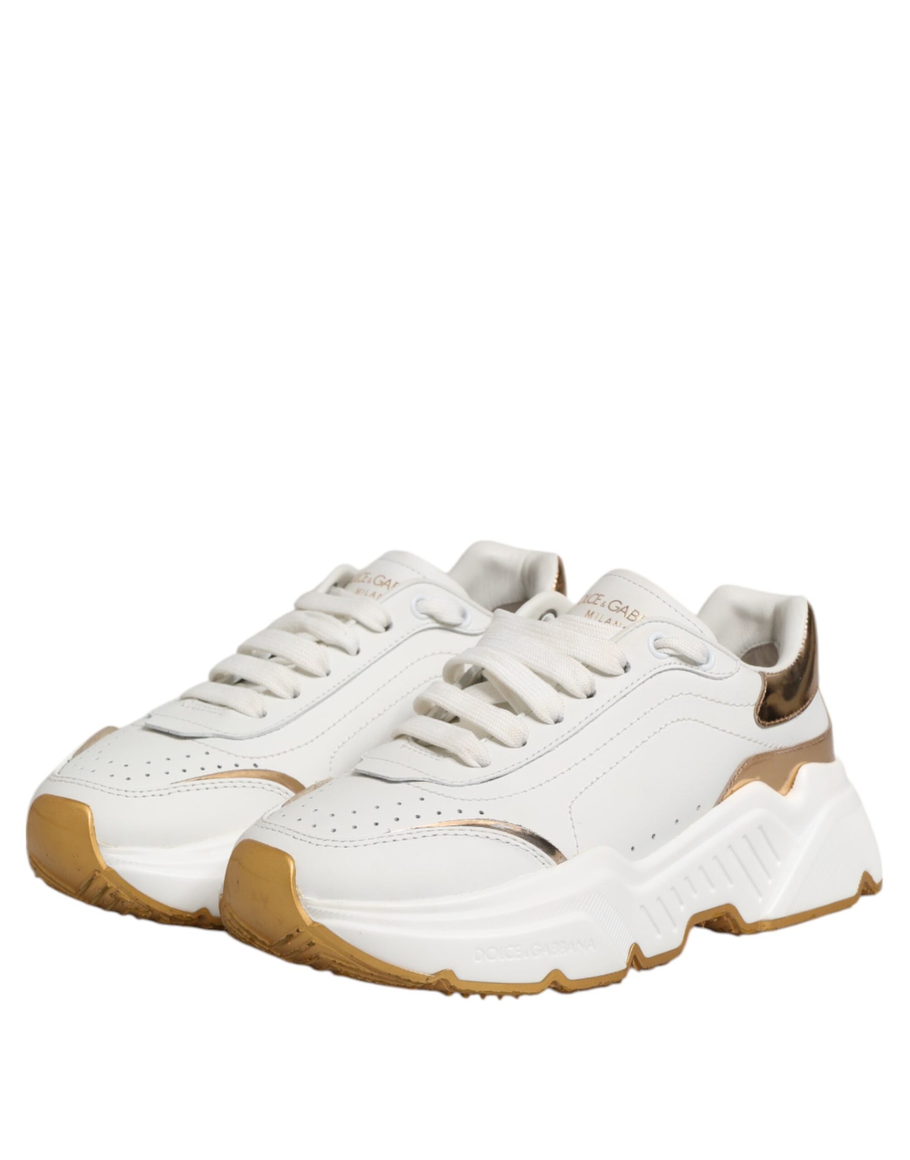 Dolce & Gabbana White Gold DAYMASTER Leather Sneakers Shoes | Regal Royce