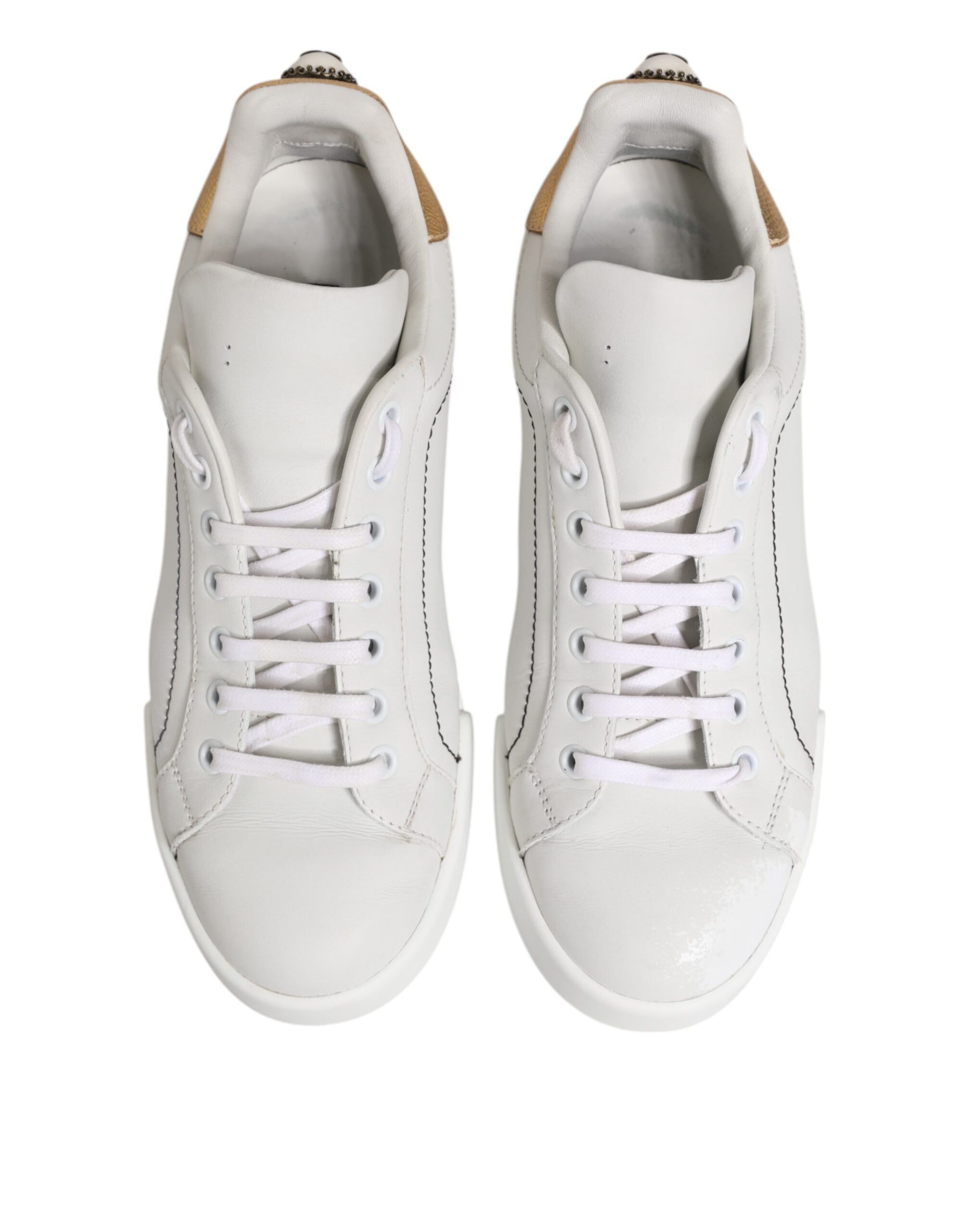 Dolce & Gabbana White Gold Leather Low Top Sneakers Shoes | Regal Royce