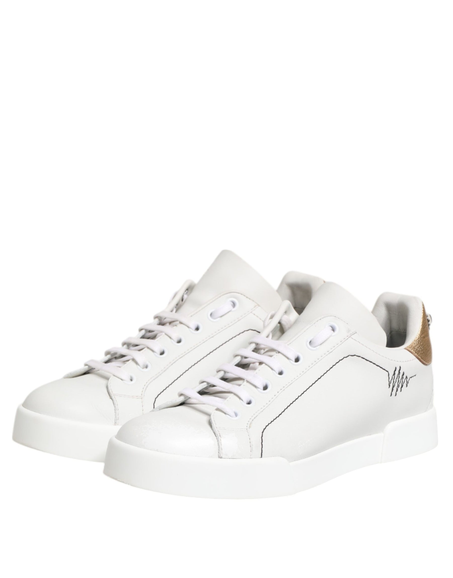 Dolce & Gabbana White Gold Leather Low Top Sneakers Shoes | Regal Royce