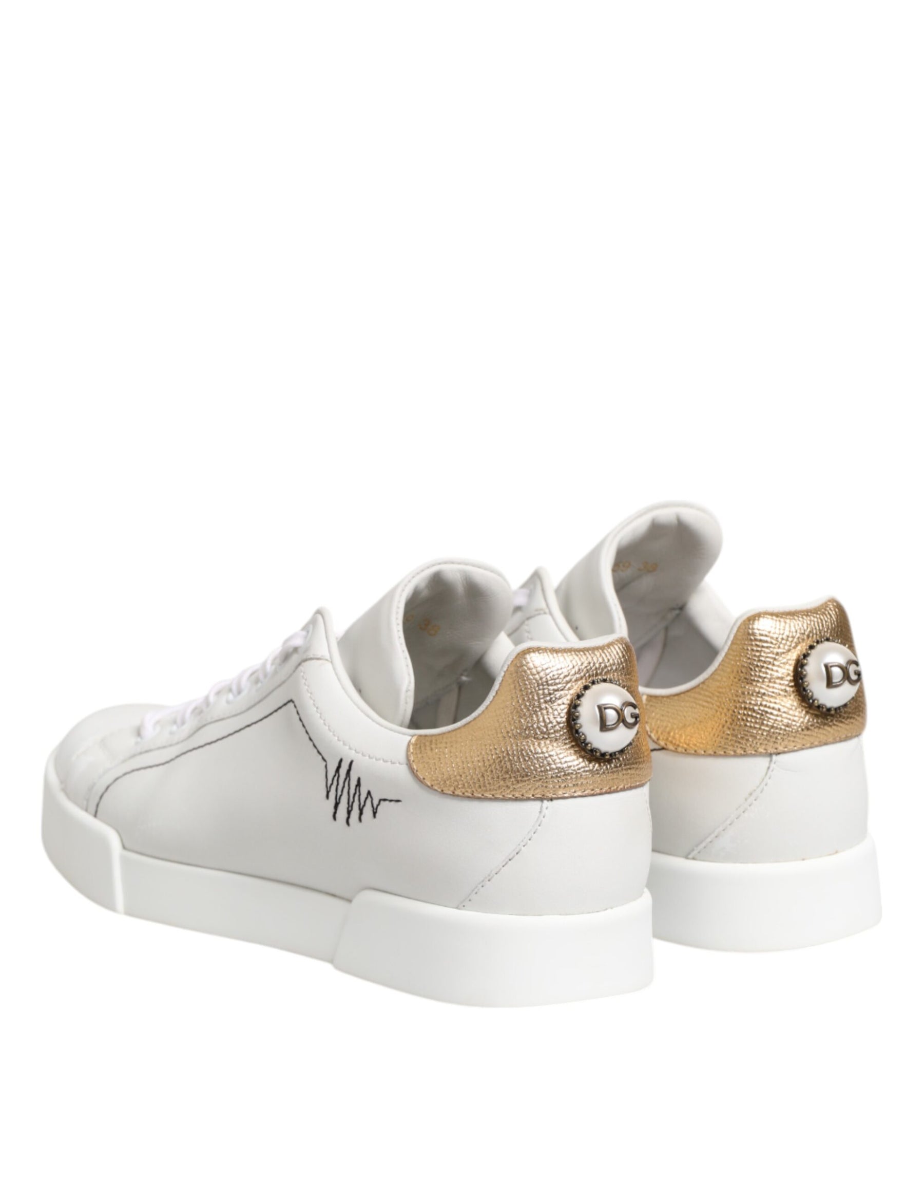 Dolce & Gabbana White Gold Leather Low Top Sneakers Shoes | Regal Royce