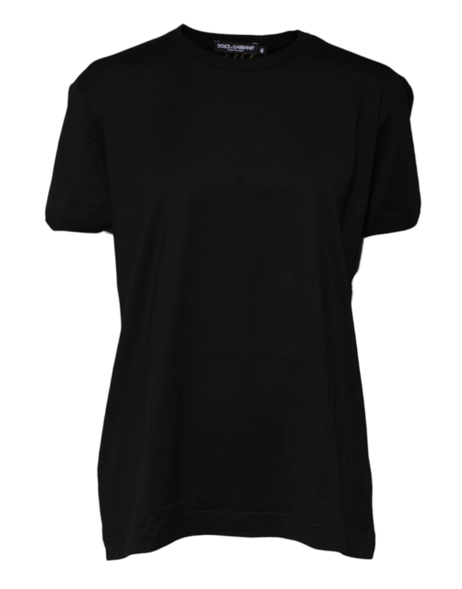 Dolce & Gabbana Black Cotton Goodluck Tee Crew Neck T-shirt | Regal Royce