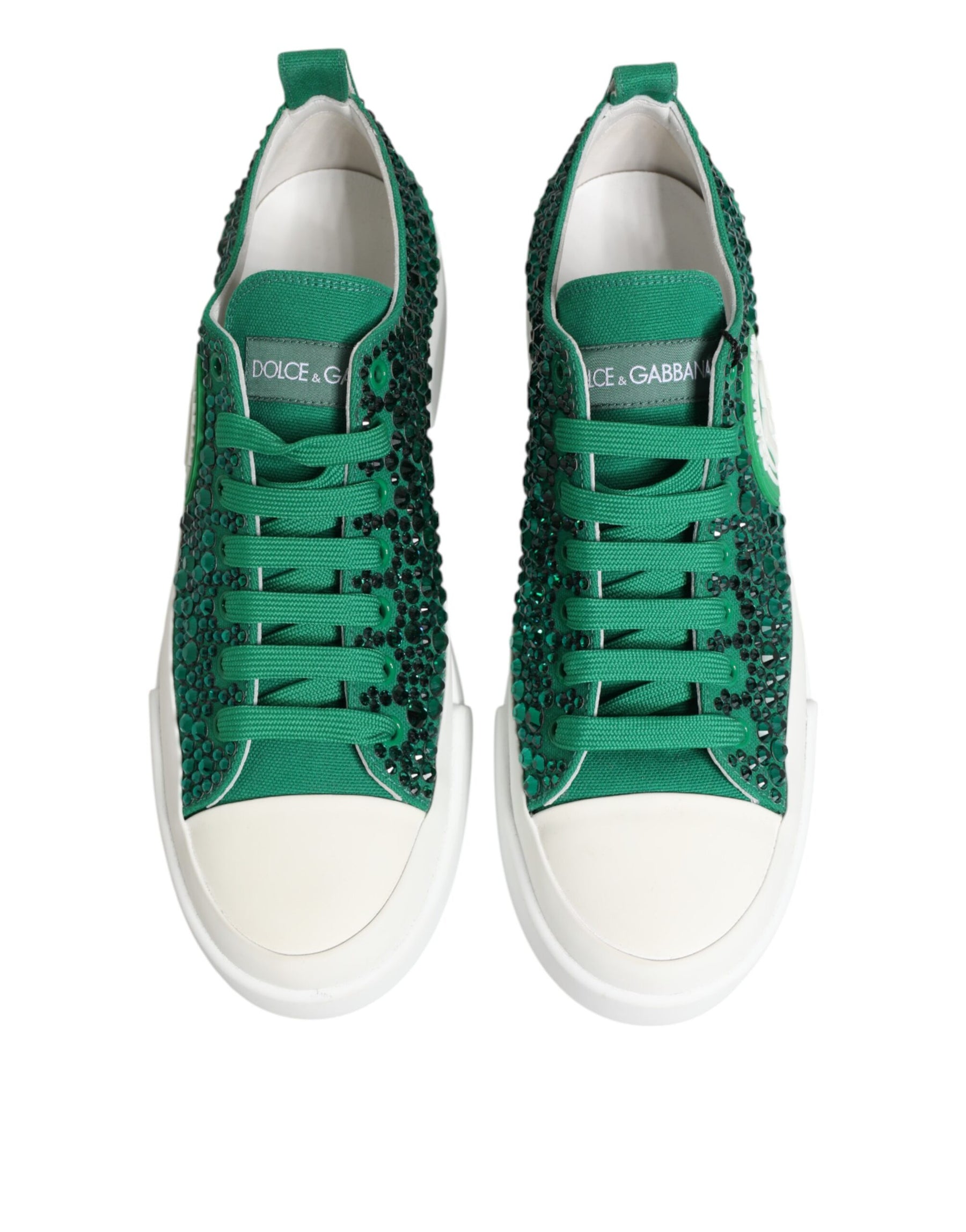 Dolce & Gabbana Green Portofino Crystal DG Logo Sneakers Shoes | Regal Royce