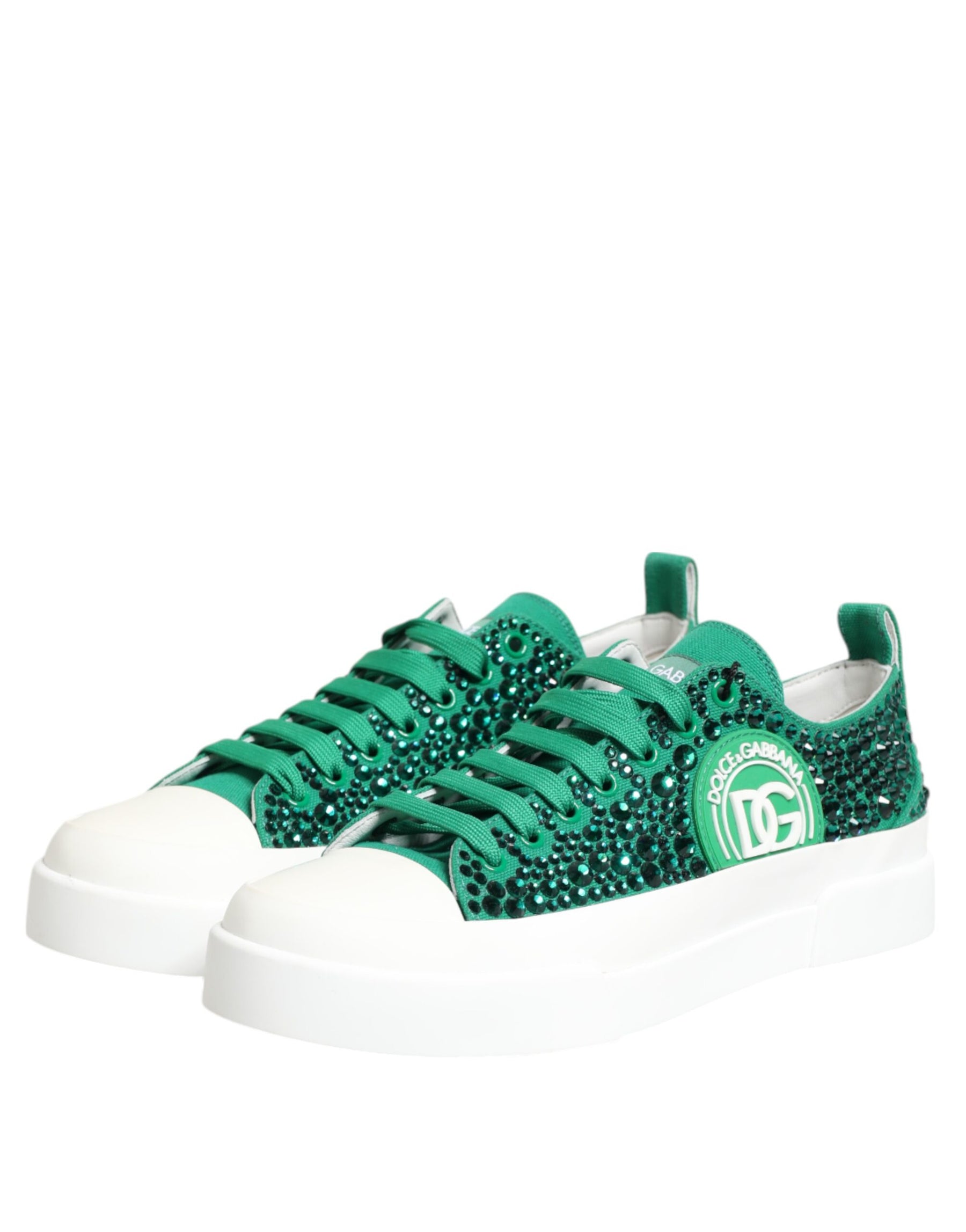 Dolce & Gabbana Green Portofino Crystal DG Logo Sneakers Shoes | Regal Royce
