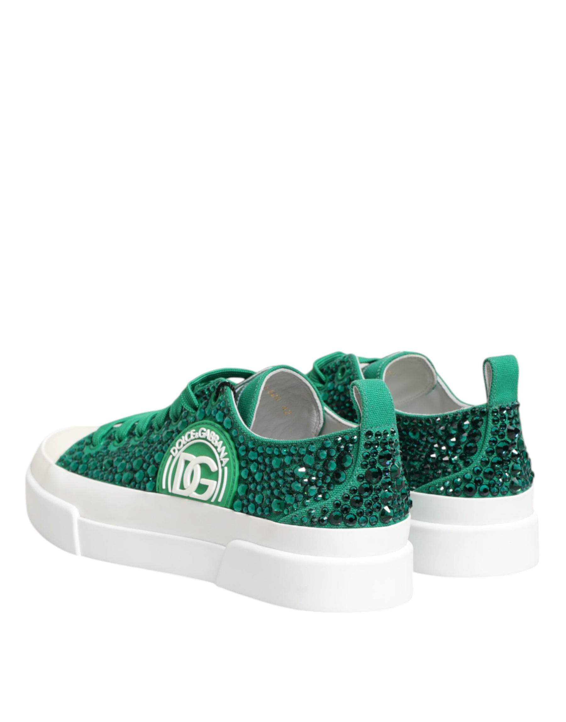 Dolce & Gabbana Green Portofino Crystal DG Logo Sneakers Shoes | Regal Royce