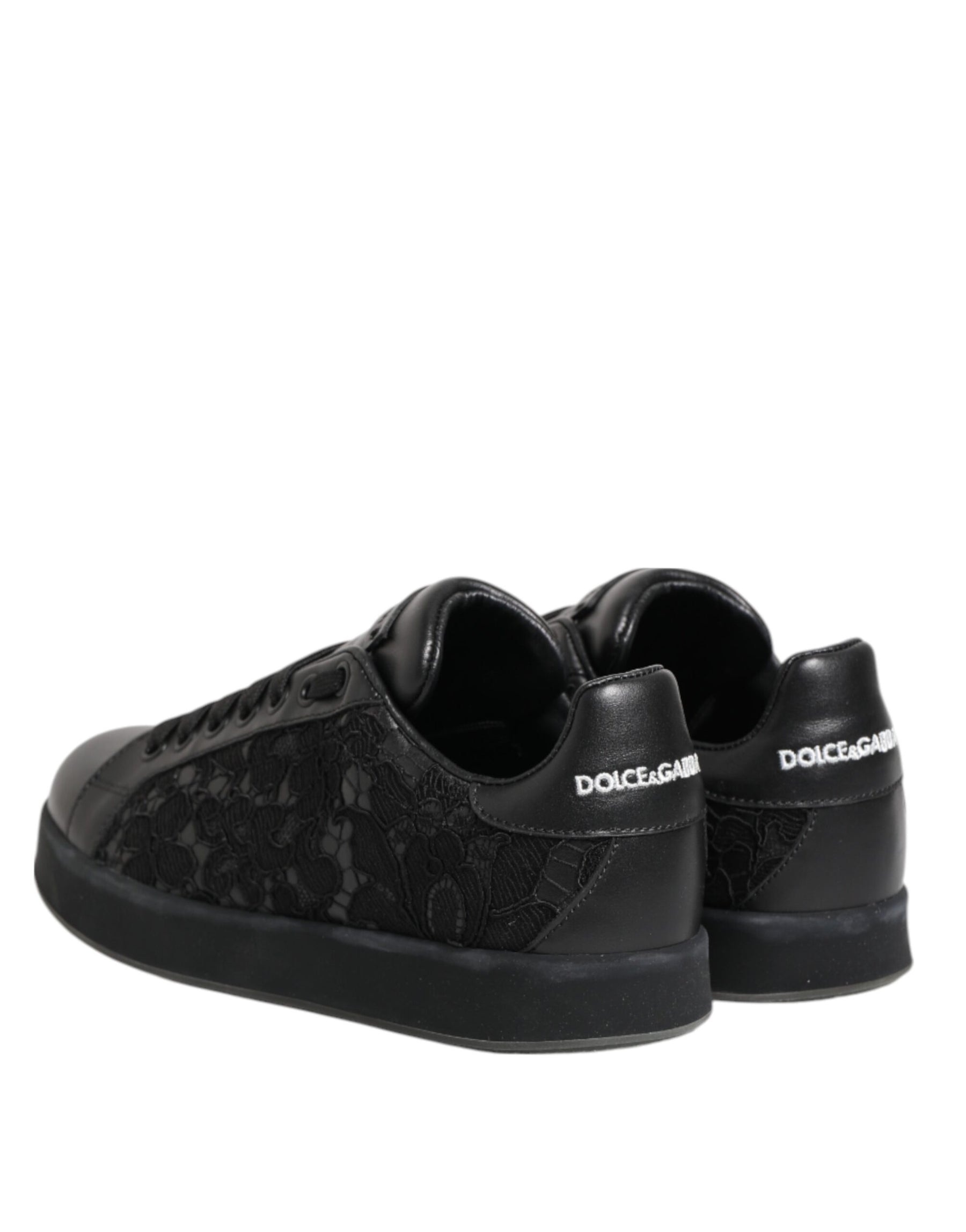 Dolce & Gabbana Black Floral Lace Low Top Sneakers Shoes | Regal Royce